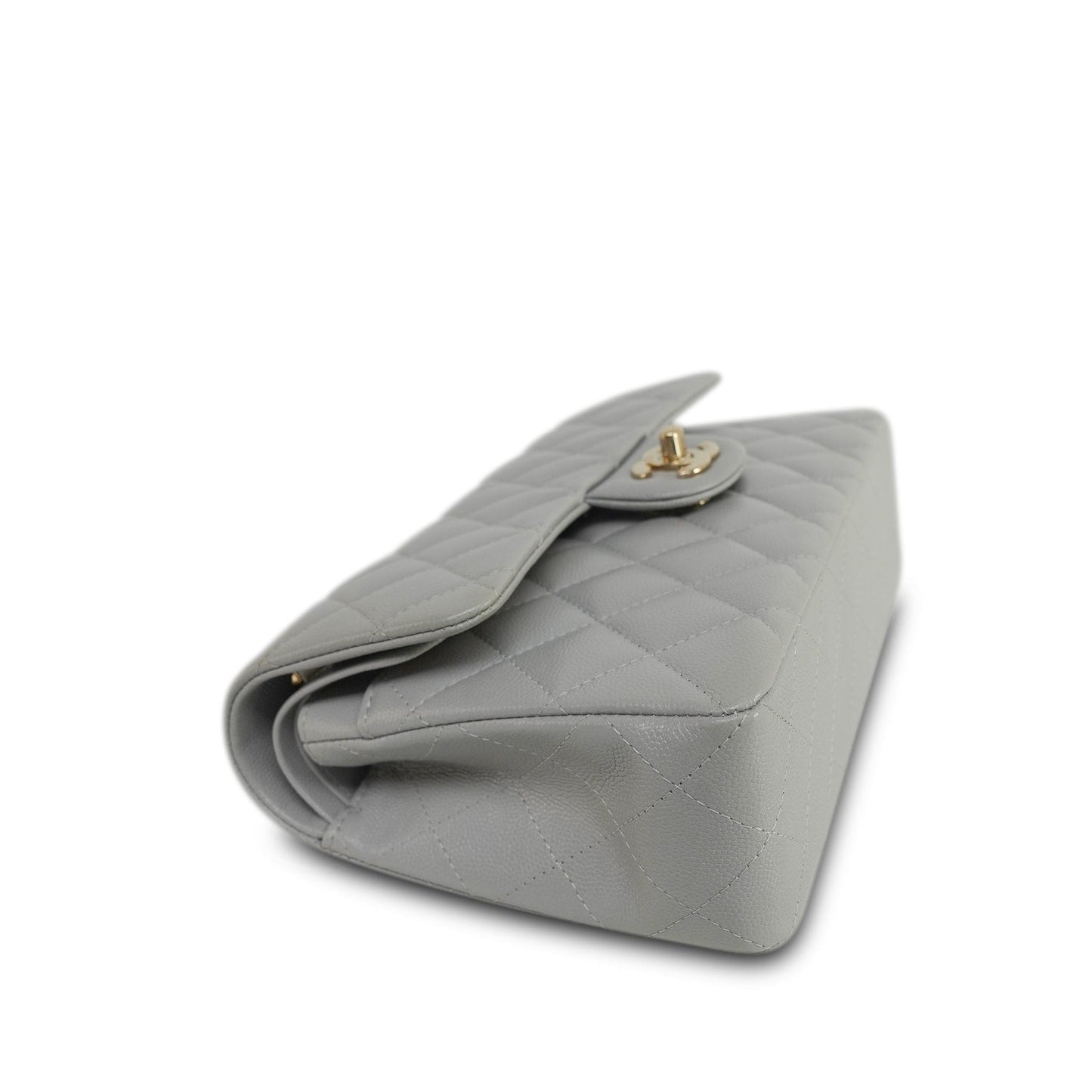 21A Grey Caviar Quilted Classic Flap Small Light Gold Hardware