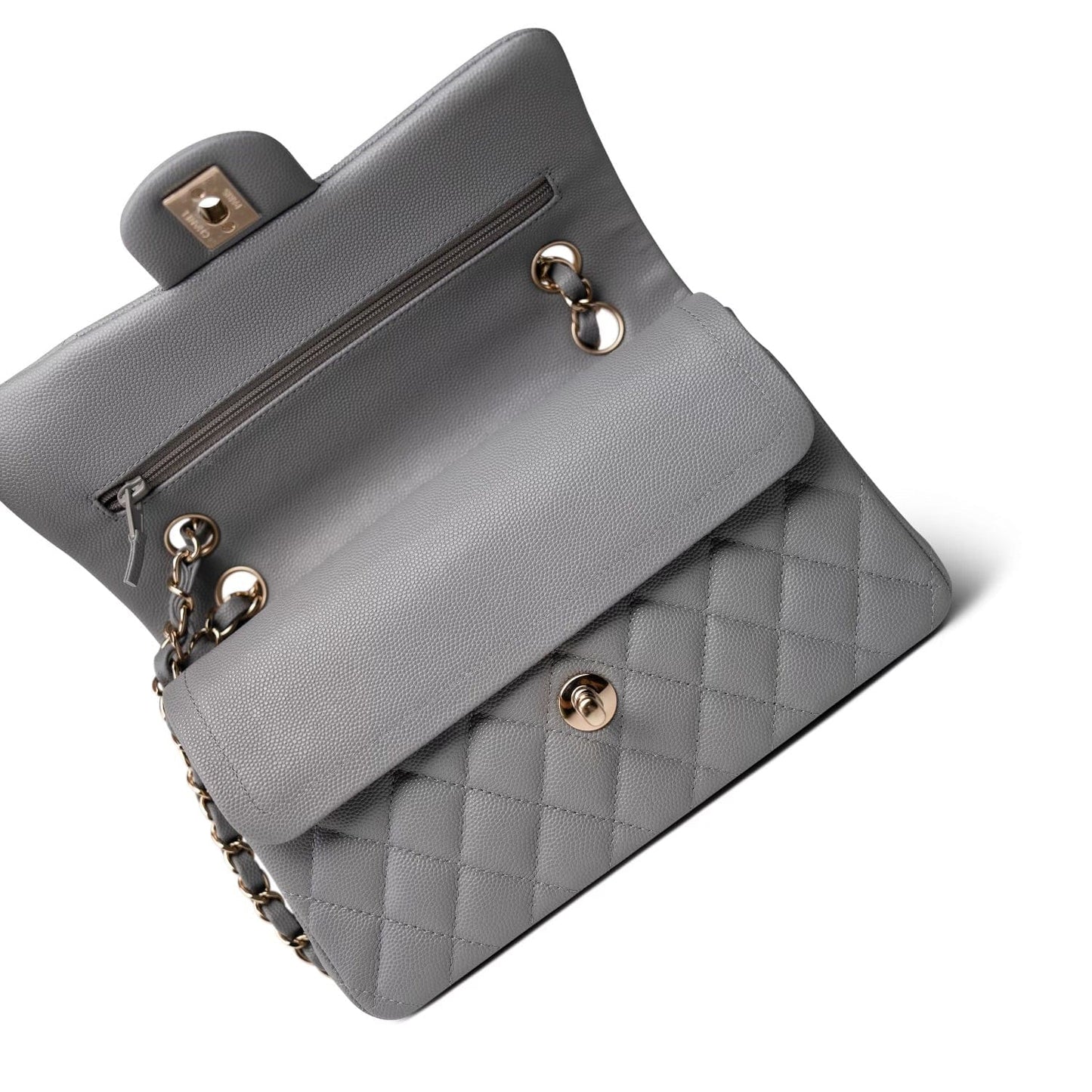 20c Grey Caviar Quilted Classic Flap Small Light Gold Hardware