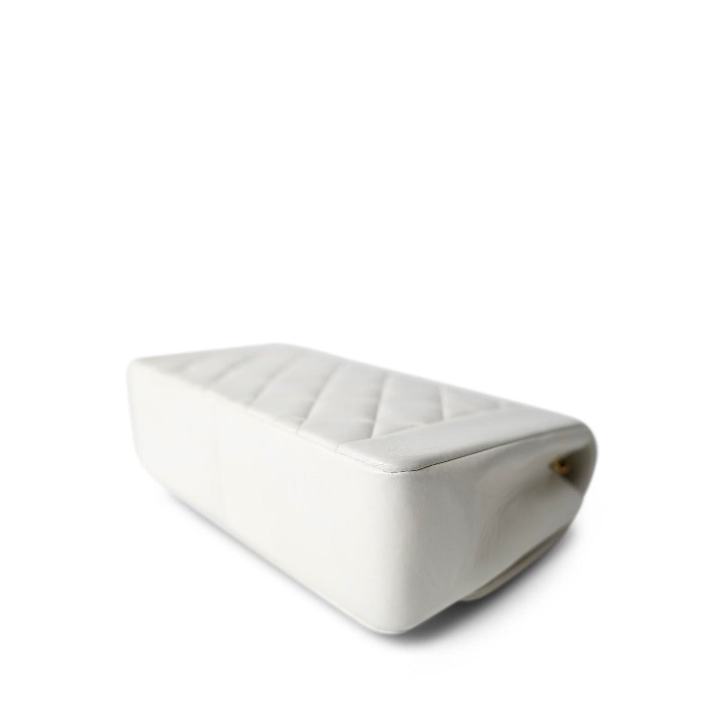 White Lambskin Quilted Diana Flap Medium Gold Hardware