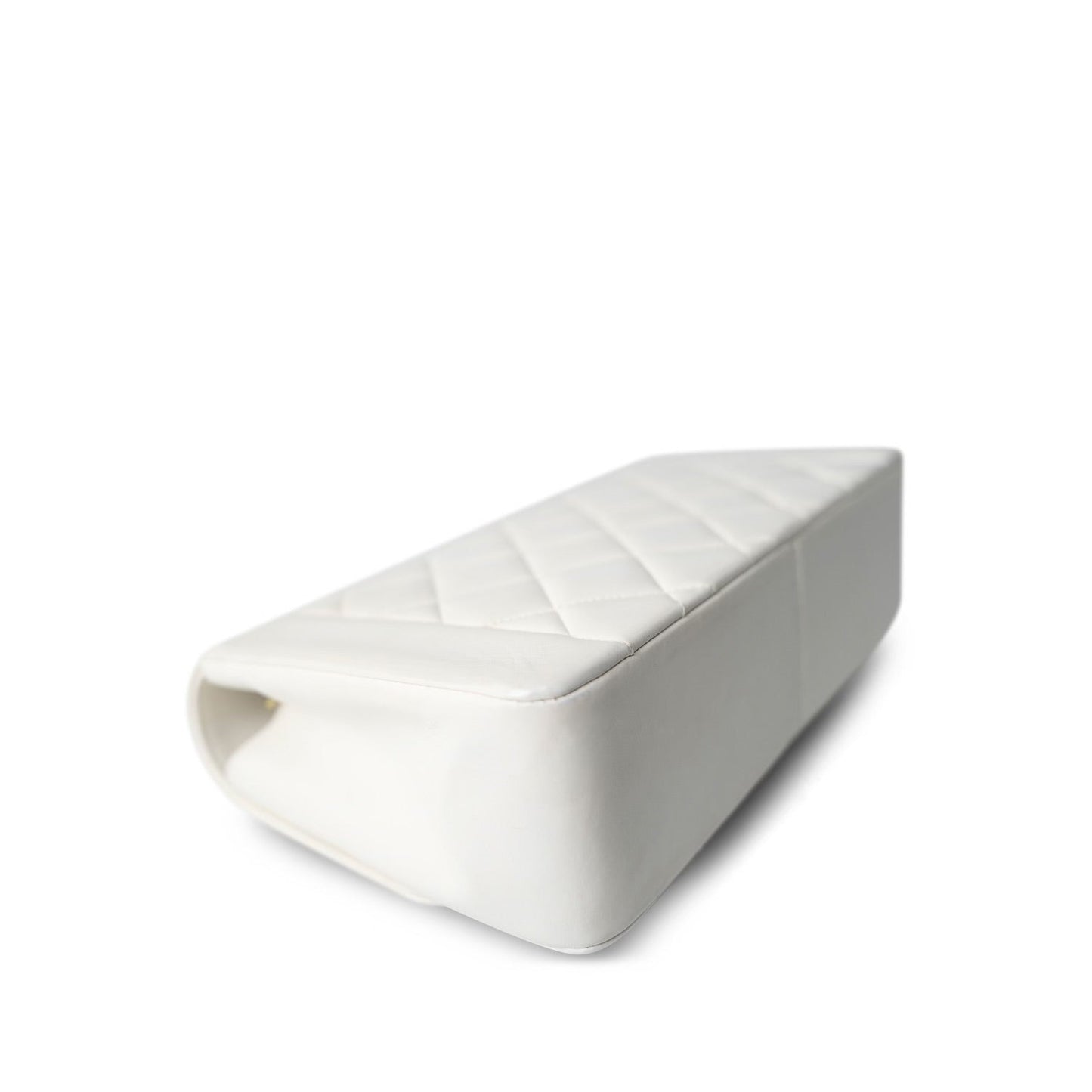 White Lambskin Quilted Diana Flap Medium Gold Hardware