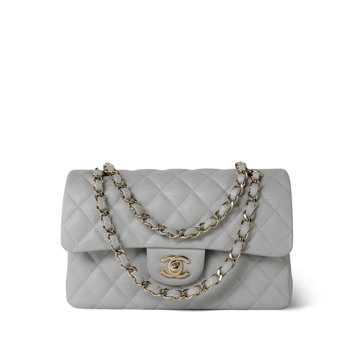 21A Grey Caviar Quilted Classic Flap Small Light Gold Hardware
