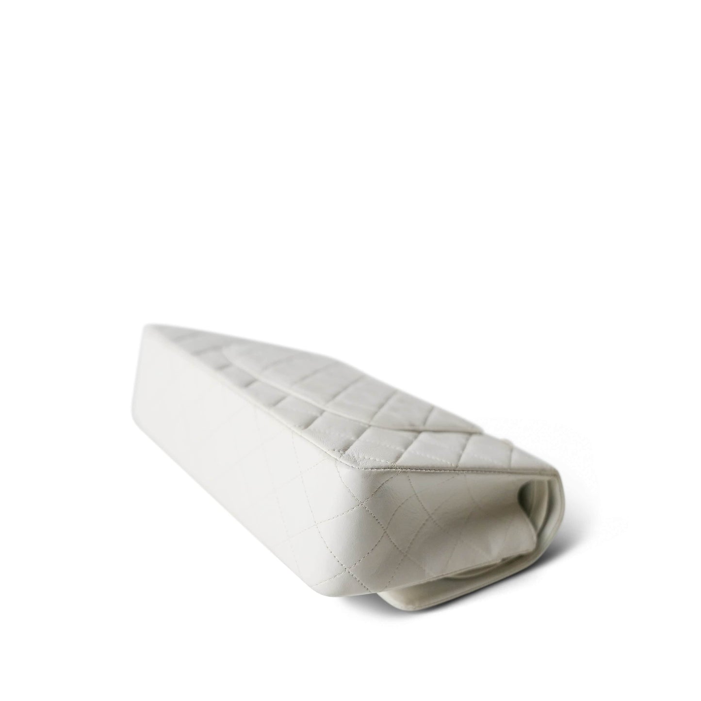 White Lambskin Quilted Classic Flap Medium Gold Hardware