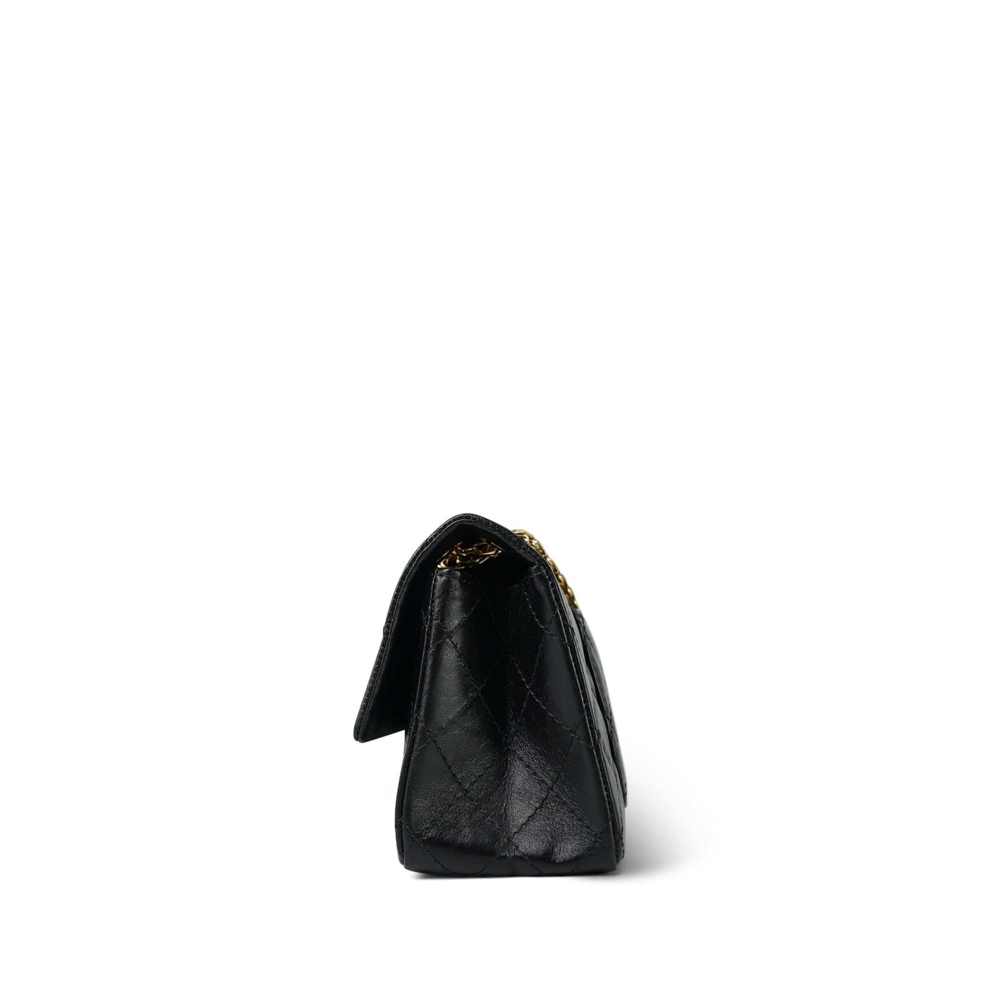 19A Black Aged Calfskin Quilted Mini Reissue 2.55 Flap Gold Hardware Light gold