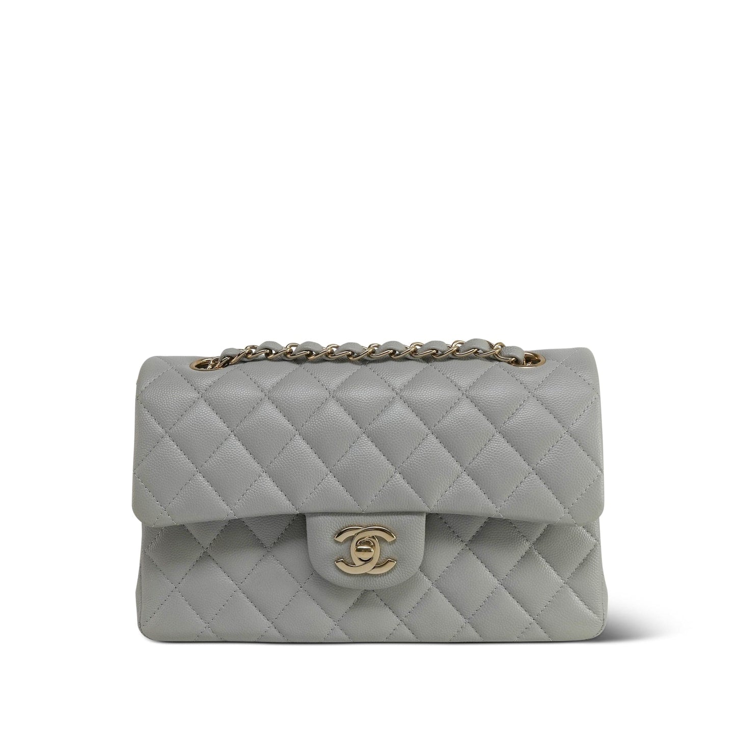 21A Grey Caviar Quilted Classic Flap Small Light Gold Hardware