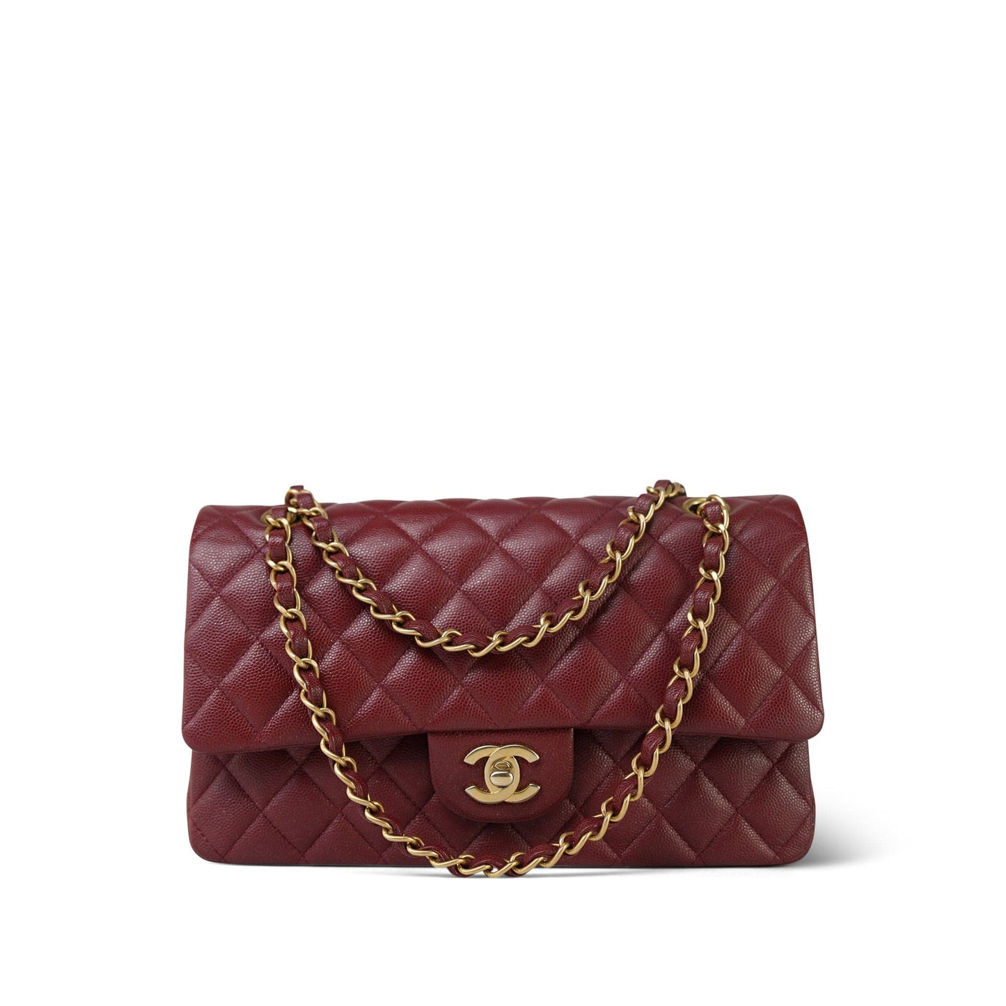 18C Dark Red Glittery Caviar Quilted Medium Classic Flap Aged Gold Hardware