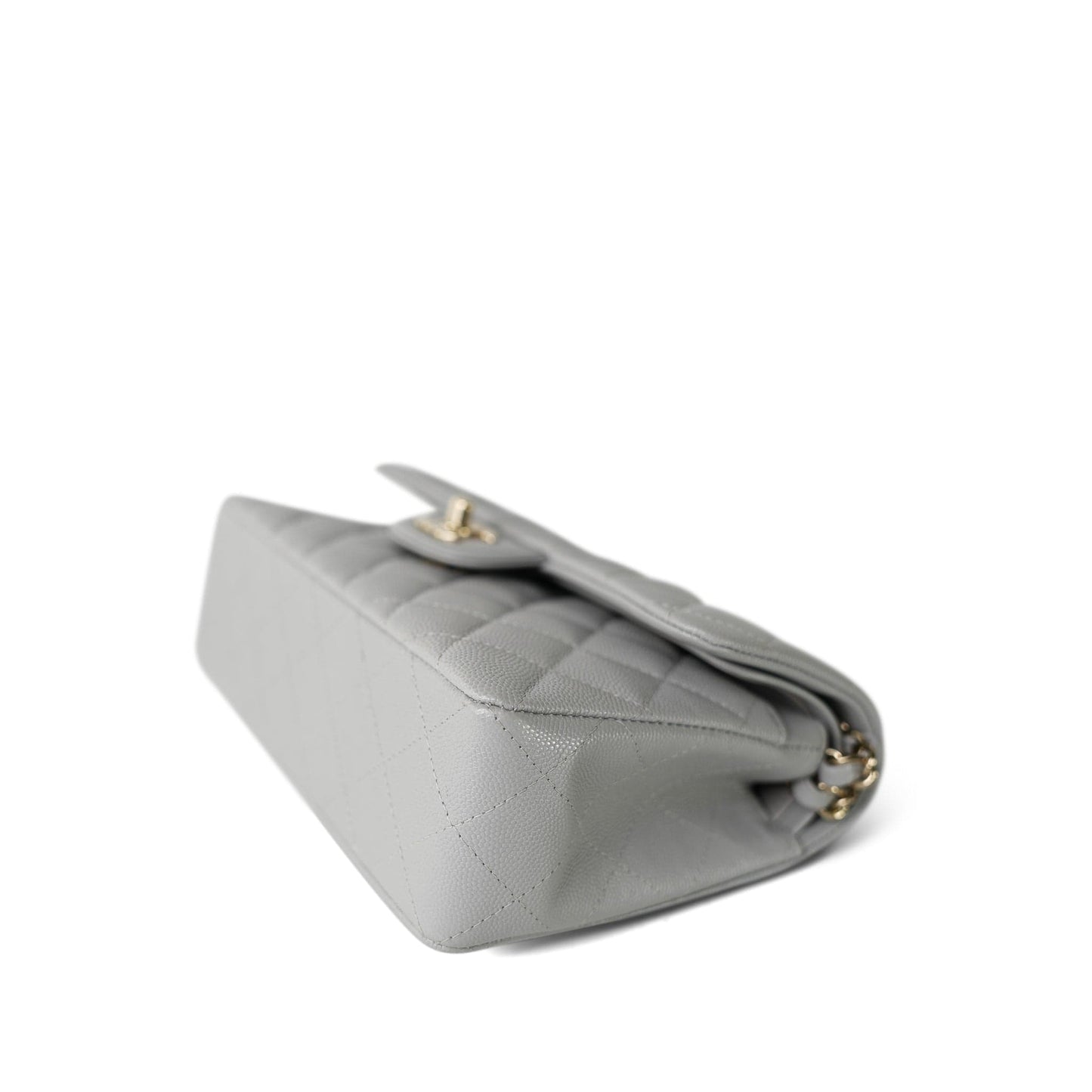 21A Grey Caviar Quilted Classic Flap Small Light Gold Hardware