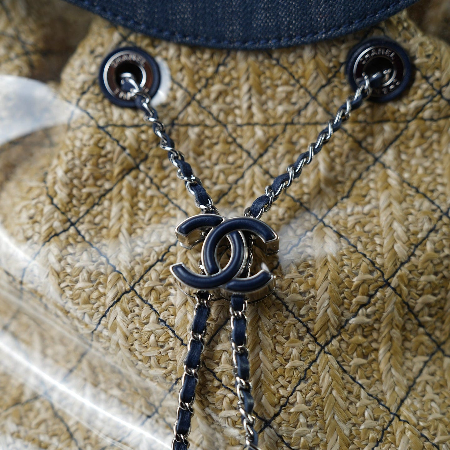 19S Blue Denim PVC Raffia Shopping Tote 31 Small SHW