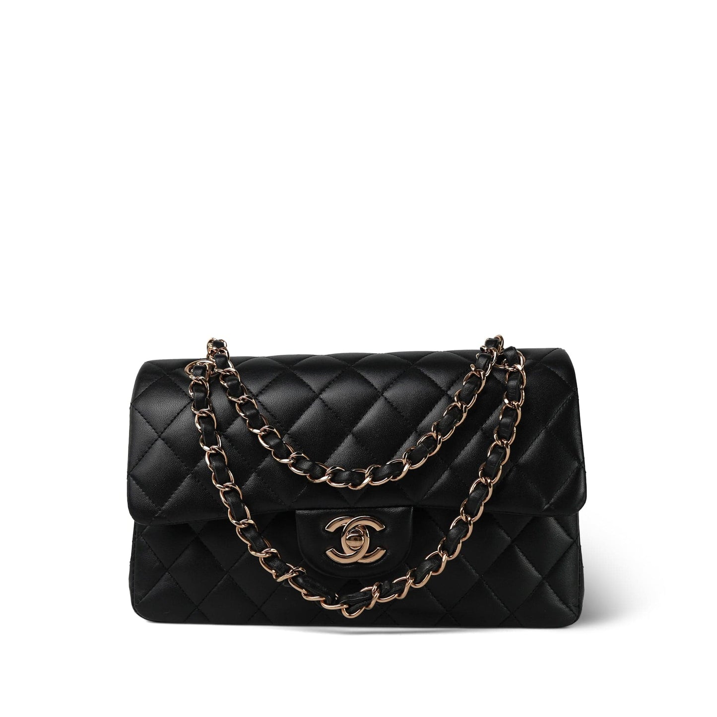 21B Black Lambskin Quilted Classic Flap Small Rose Gold Hardware