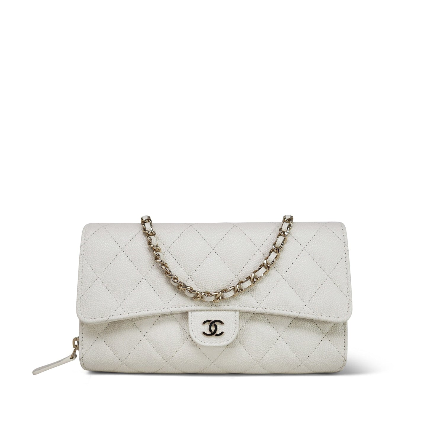 White Caviar Quilted Phone Holder Wallet On Chain LGHW