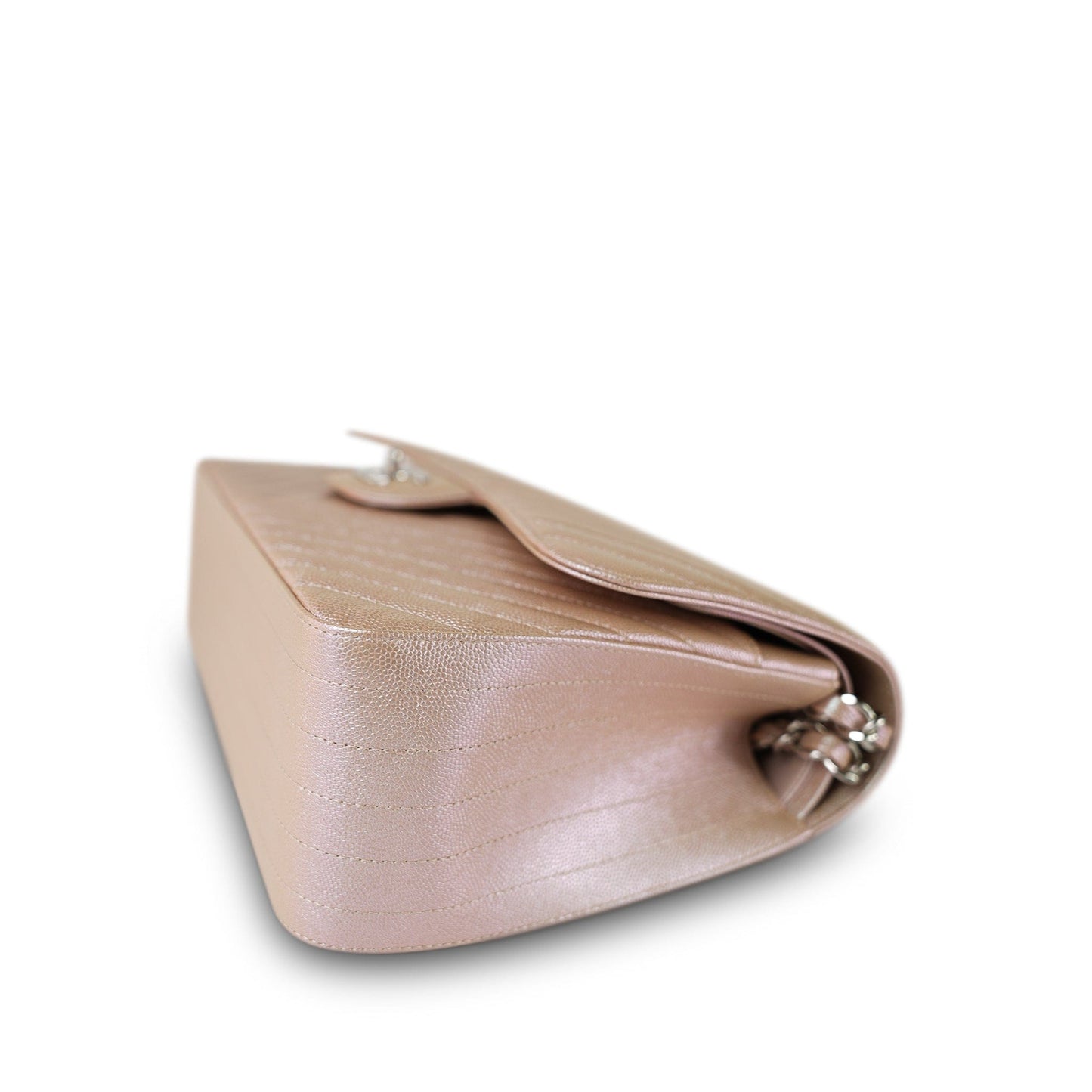 17B Rose Gold Iridescent Chevron Caviar Quilted Jumbo Classic Flap Silver Hardware