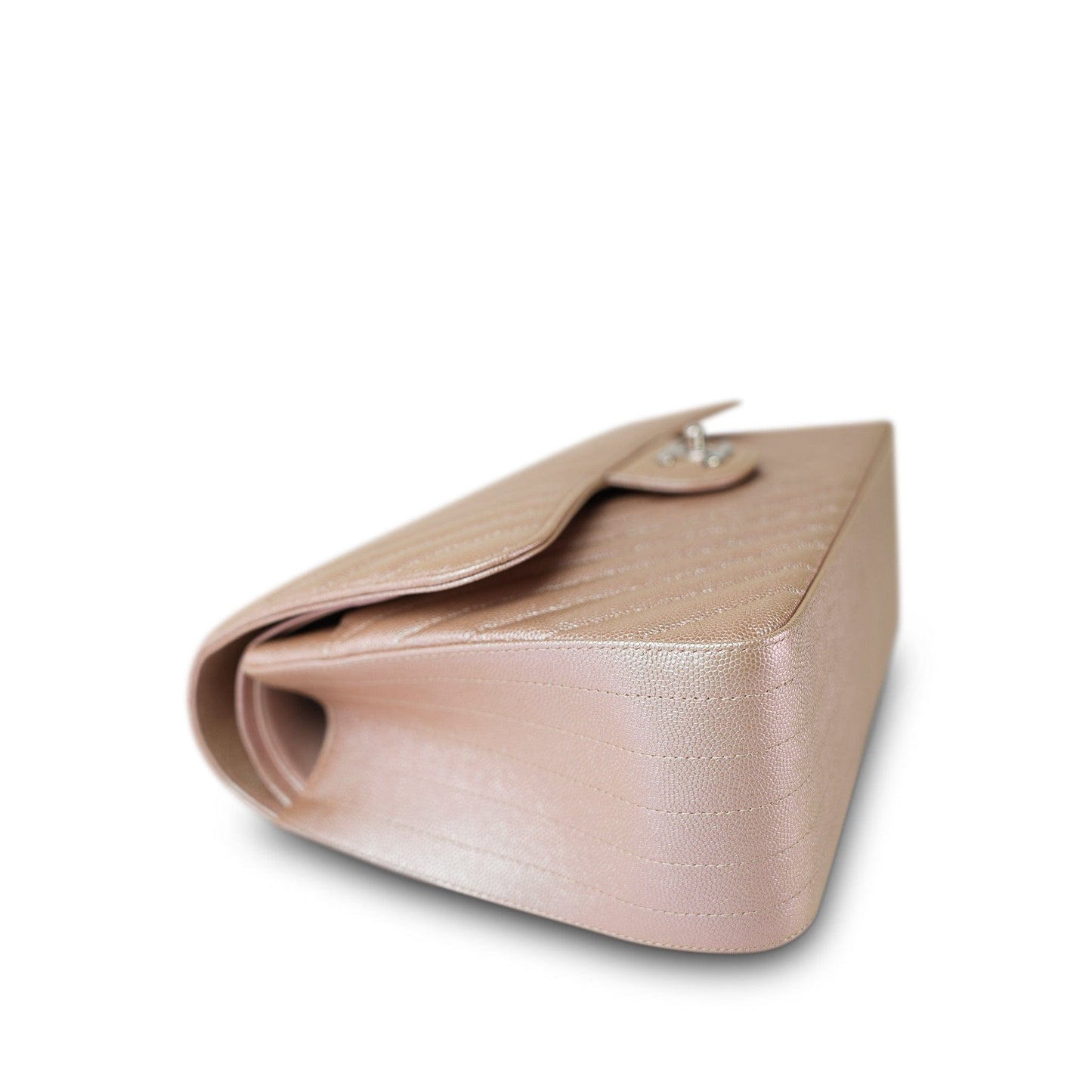 17B Rose Gold Iridescent Chevron Caviar Quilted Jumbo Classic Flap Silver Hardware