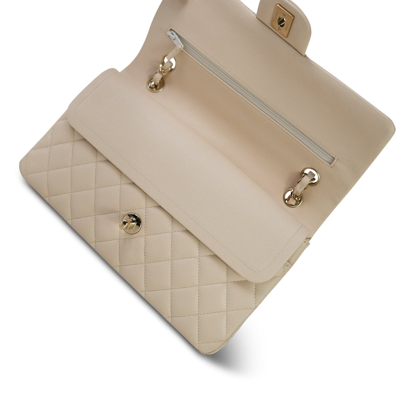 20C Light Beige Caviar Quilted Classic Flap Medium Light Gold Hardware