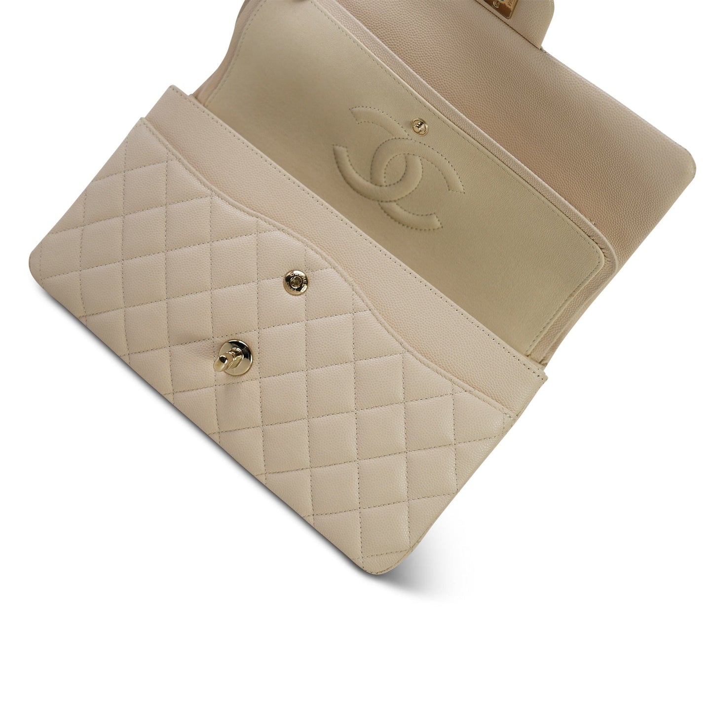 20C Light Beige Caviar Quilted Classic Flap Medium Light Gold Hardware