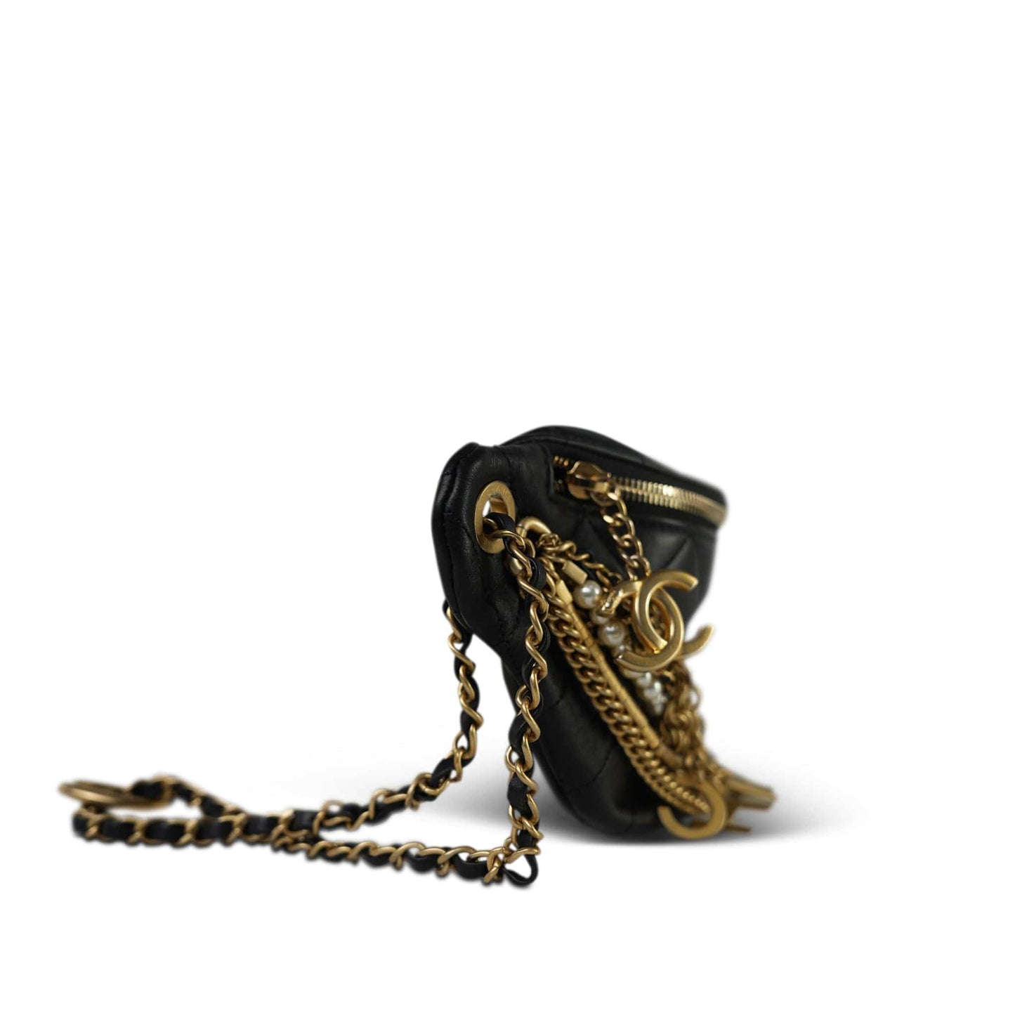 19A Black Lambskin Quilted All About Chains Waist Bag/Bumbag Aged Gold Hardware