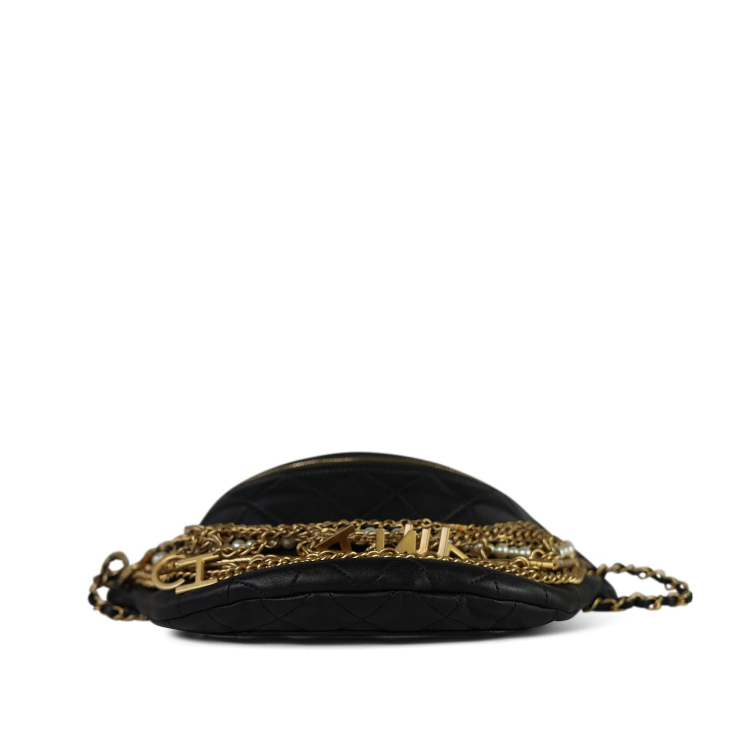 19A Black Lambskin Quilted All About Chains Waist Bag/Bumbag Aged Gold Hardware