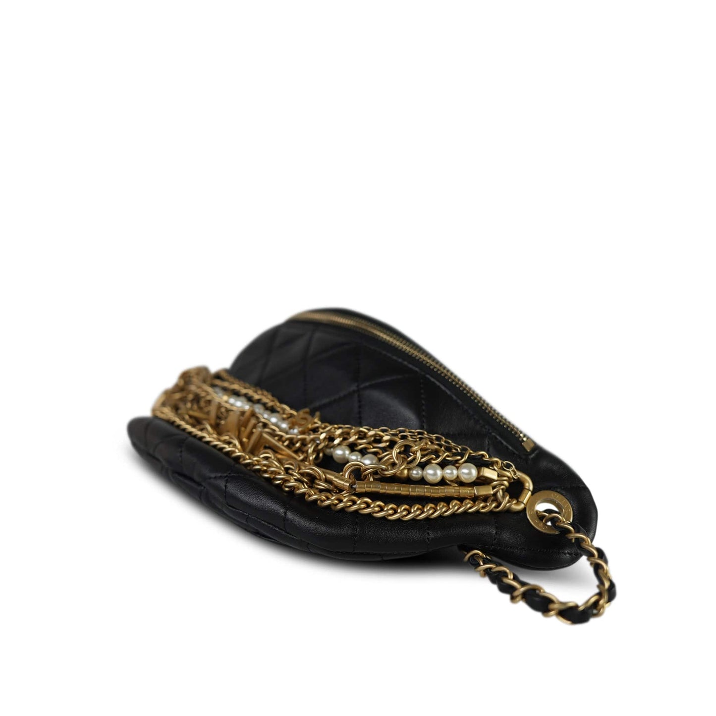 19A Black Lambskin Quilted All About Chains Waist Bag/Bumbag Aged Gold Hardware