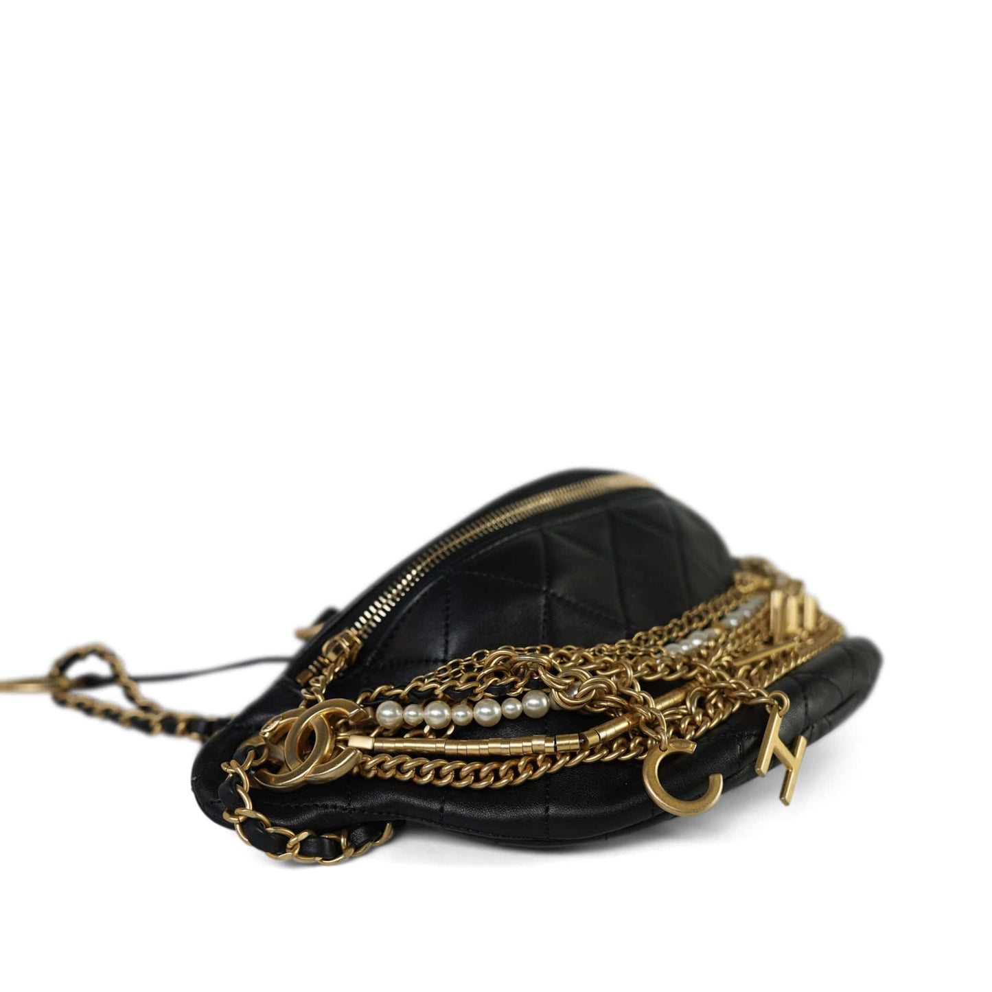 19A Black Lambskin Quilted All About Chains Waist Bag/Bumbag Aged Gold Hardware