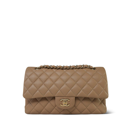 19B Beige Caviar Quilted Classic Flap Medium Light Gold Hardware