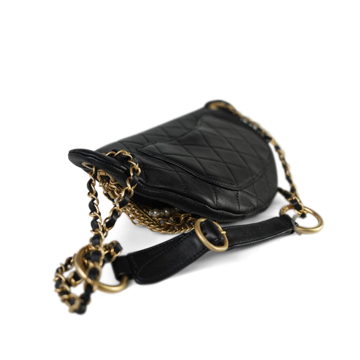 19A Black Lambskin Quilted All About Chains Waist Bag/Bumbag Aged Gold Hardware