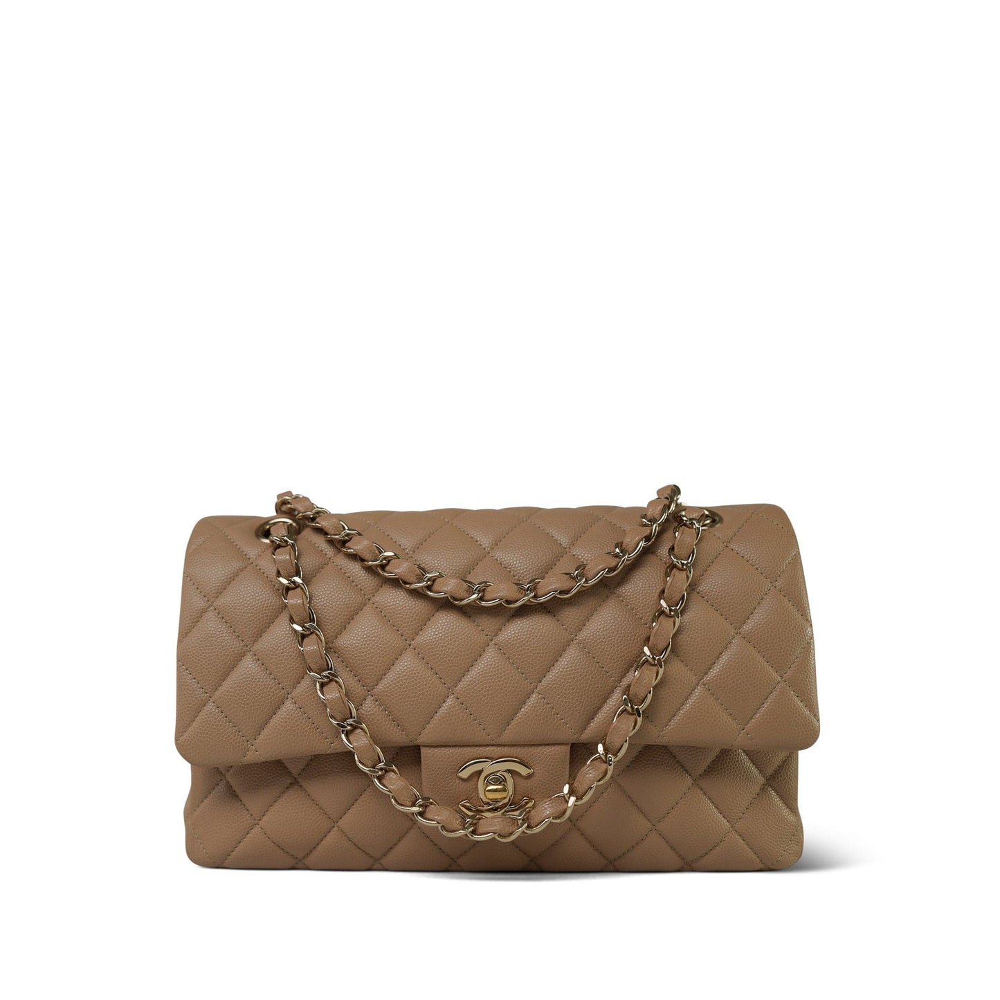 19B Beige Caviar Quilted Classic Flap Medium Light Gold Hardware