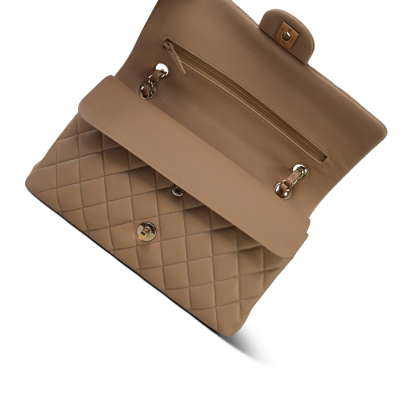 19B Beige Caviar Quilted Classic Flap Medium Light Gold Hardware