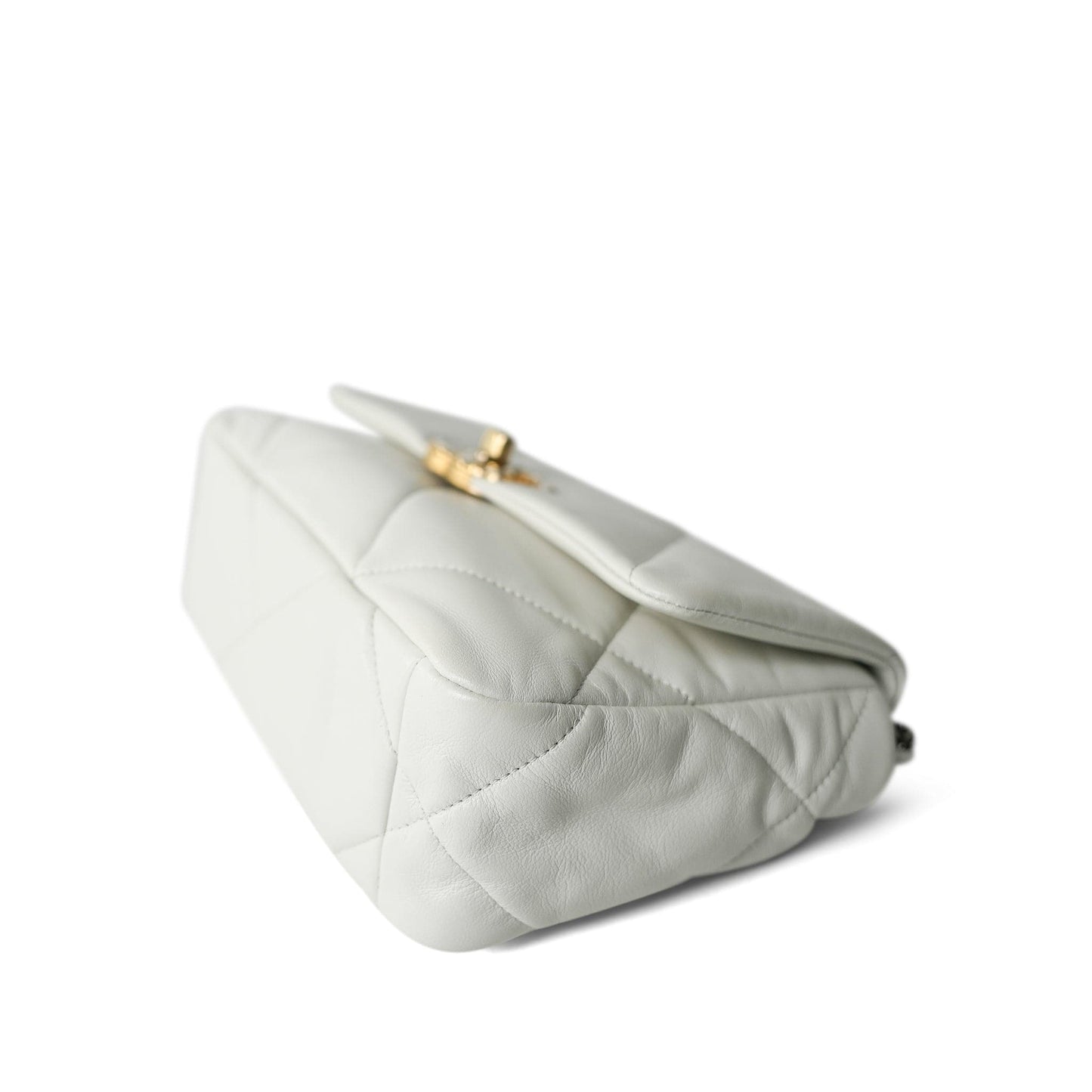 20A White Goatskin Quilted 19 Flap Small Mixed Hardware