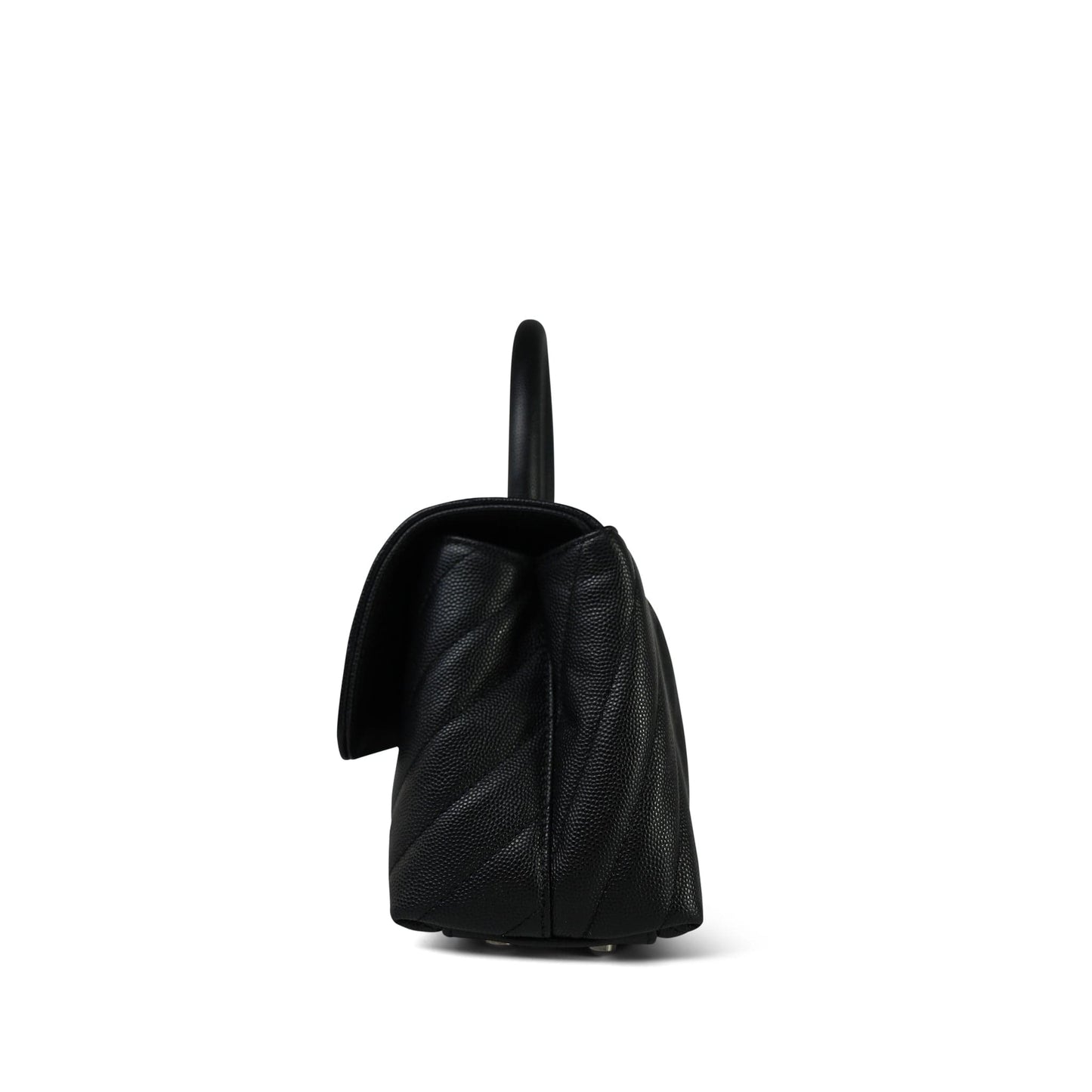 19K Black Caviar Chevron Quilted Small Coco Handle Ruthenium Hardware