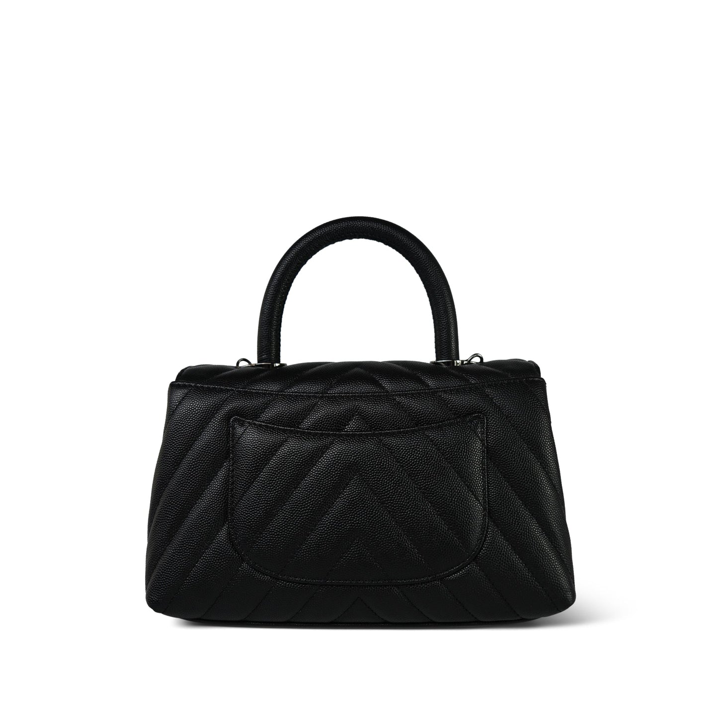 19K Black Caviar Chevron Quilted Small Coco Handle Ruthenium Hardware
