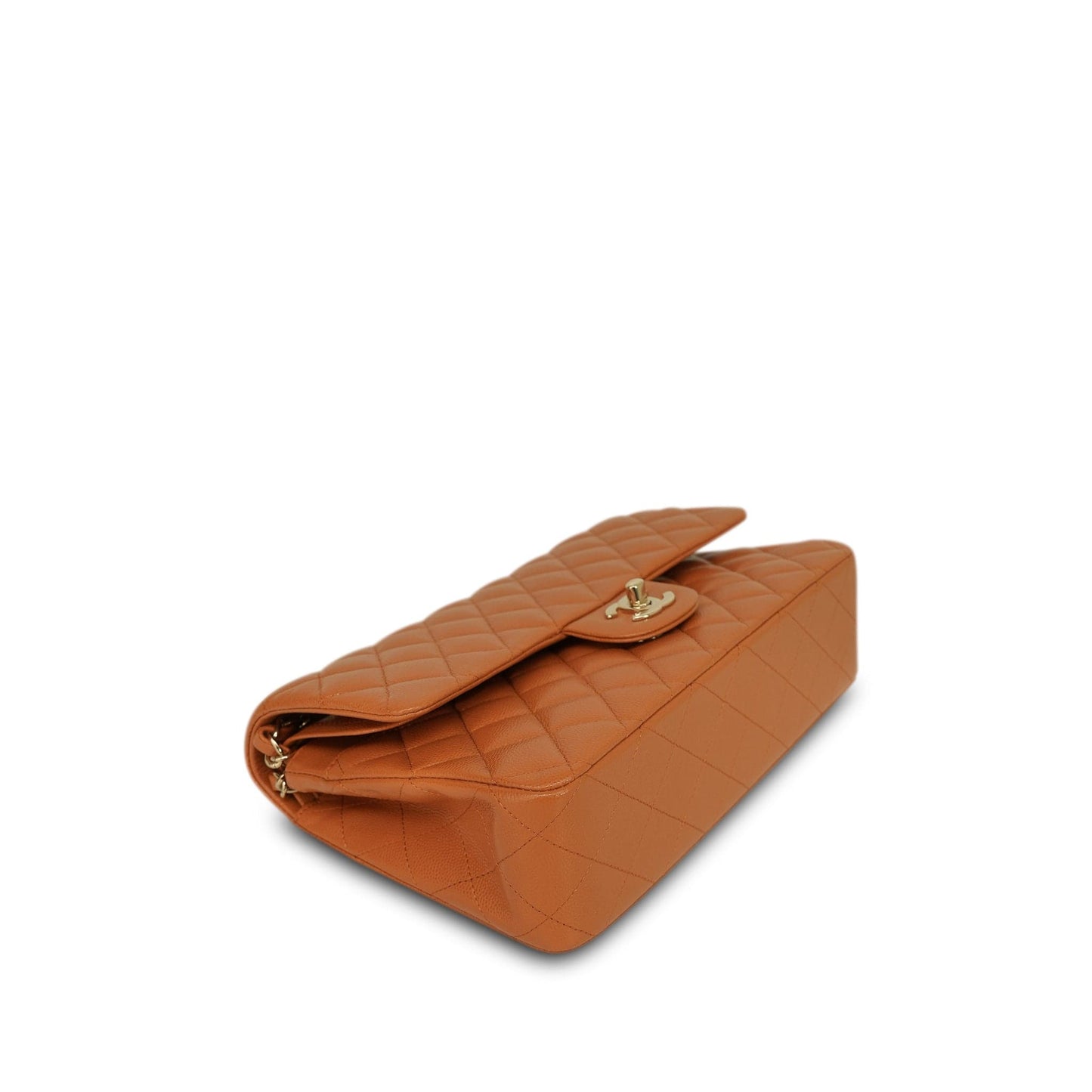 21A Caramel/Orange Caviar Quilted Classic Flap Medium LGHW