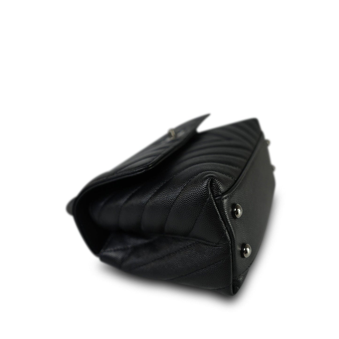 19K Black Caviar Chevron Quilted Small Coco Handle Ruthenium Hardware