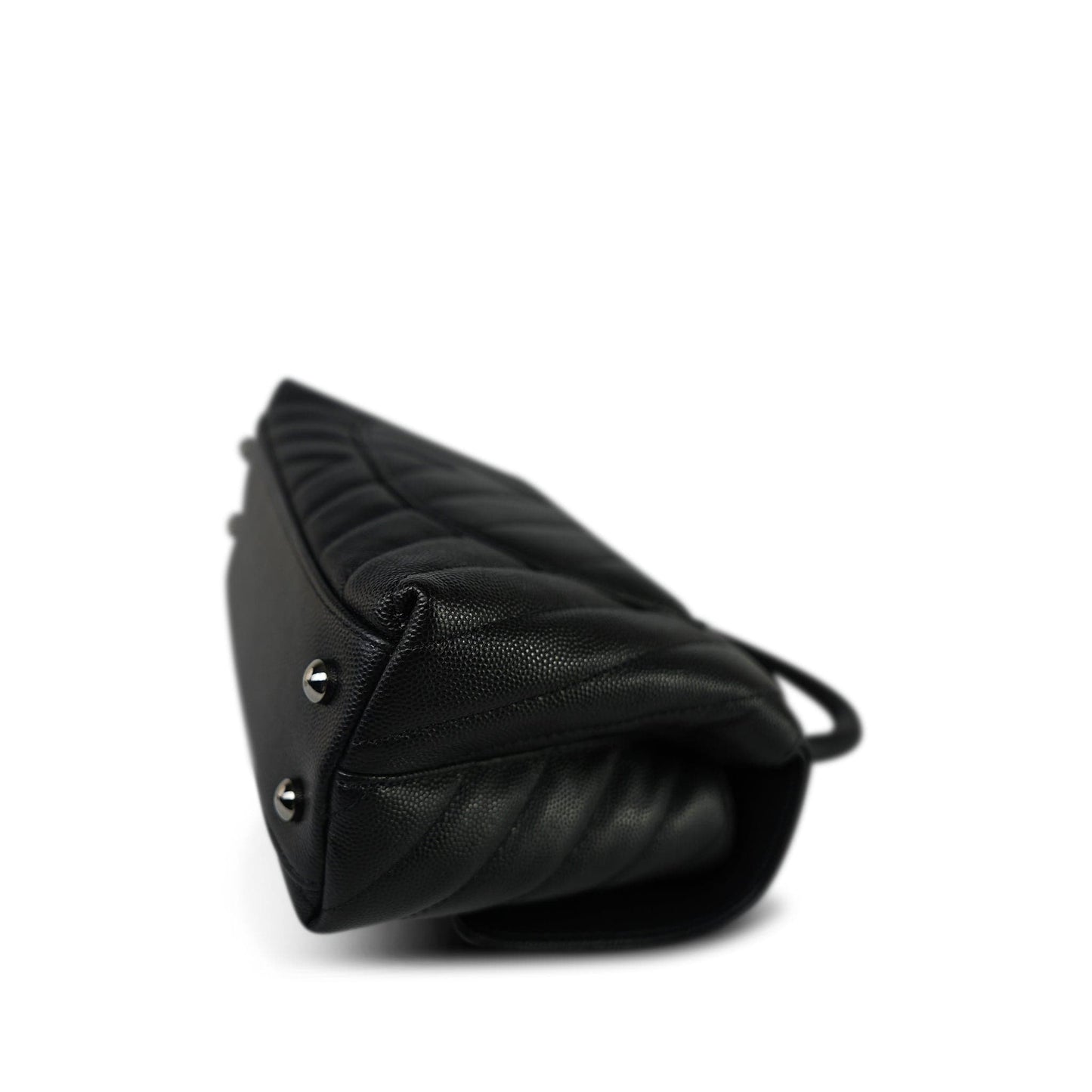 19K Black Caviar Chevron Quilted Small Coco Handle Ruthenium Hardware