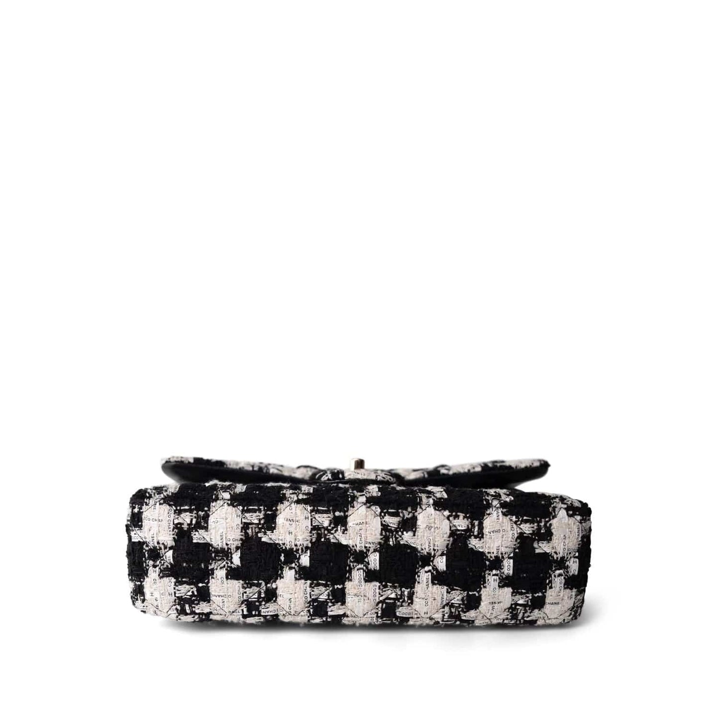 20S Black White Ecru Houndstooth Tweed Quilted Classic Flap Medium Light Gold Hardware