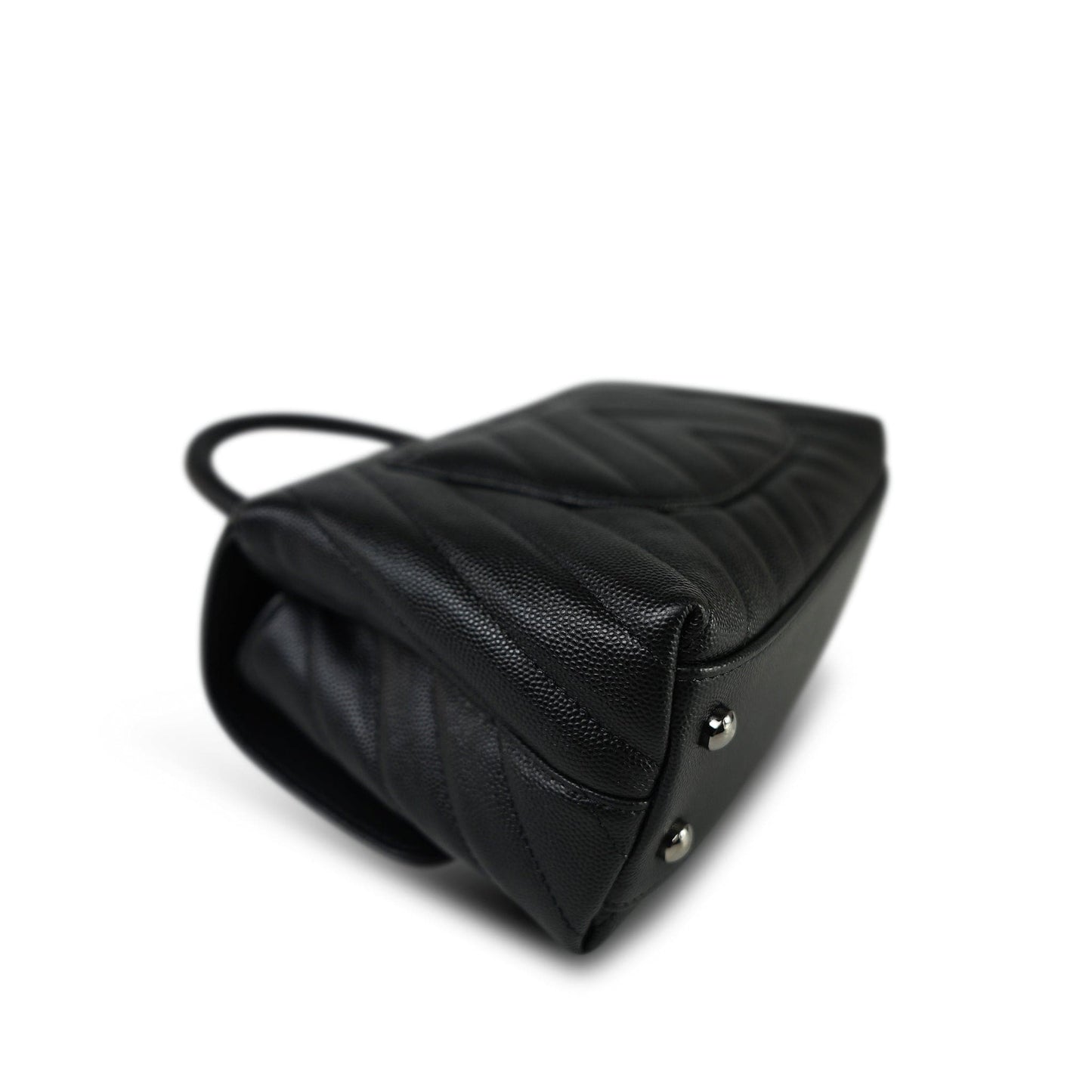 19K Black Caviar Chevron Quilted Small Coco Handle Ruthenium Hardware