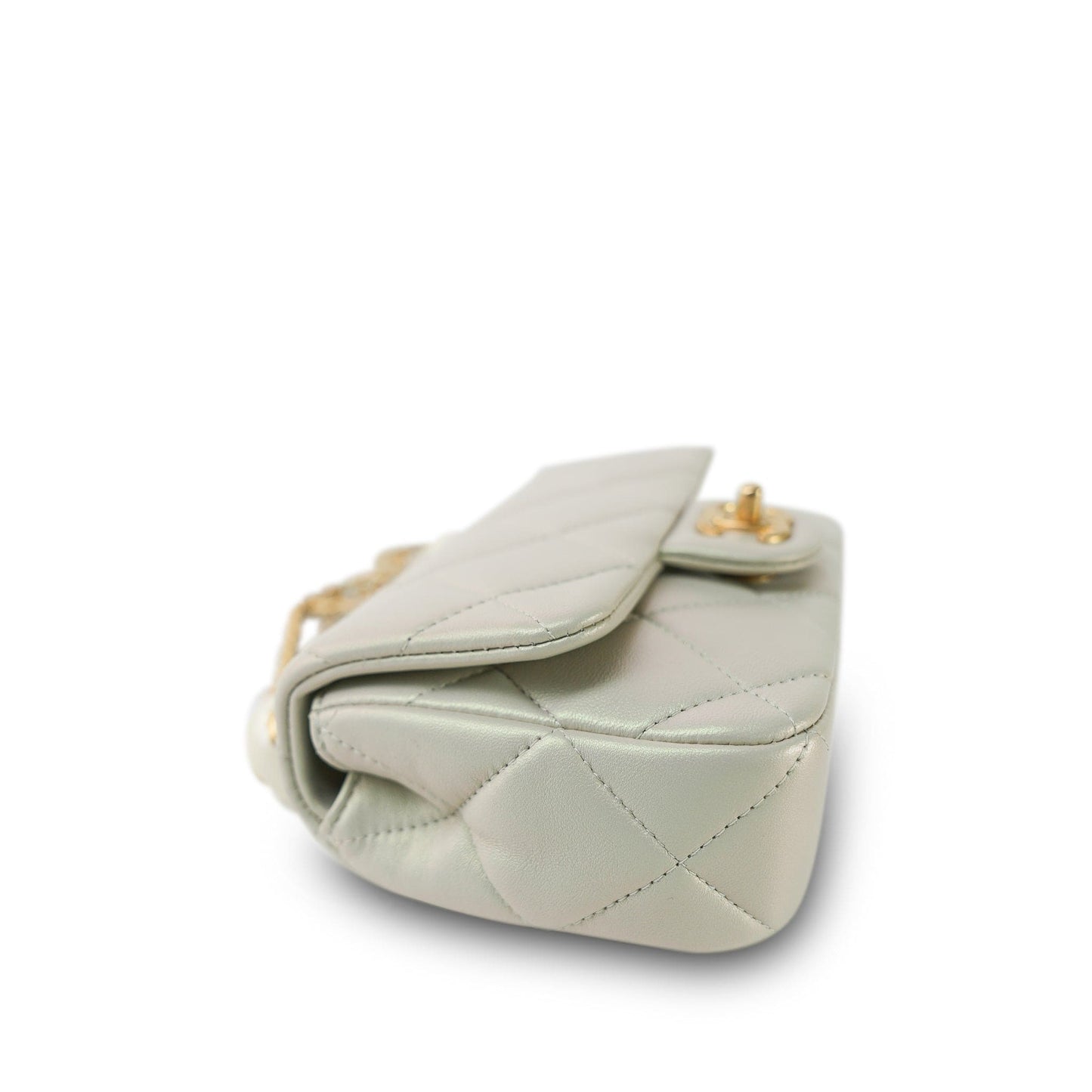 White Pearly/Iridescent Mini Pearl Flap Aged Gold Hardware