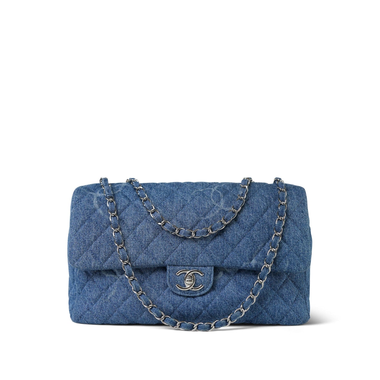 20B Blue Denim Quilted CC Single Flap Jumbo SHW