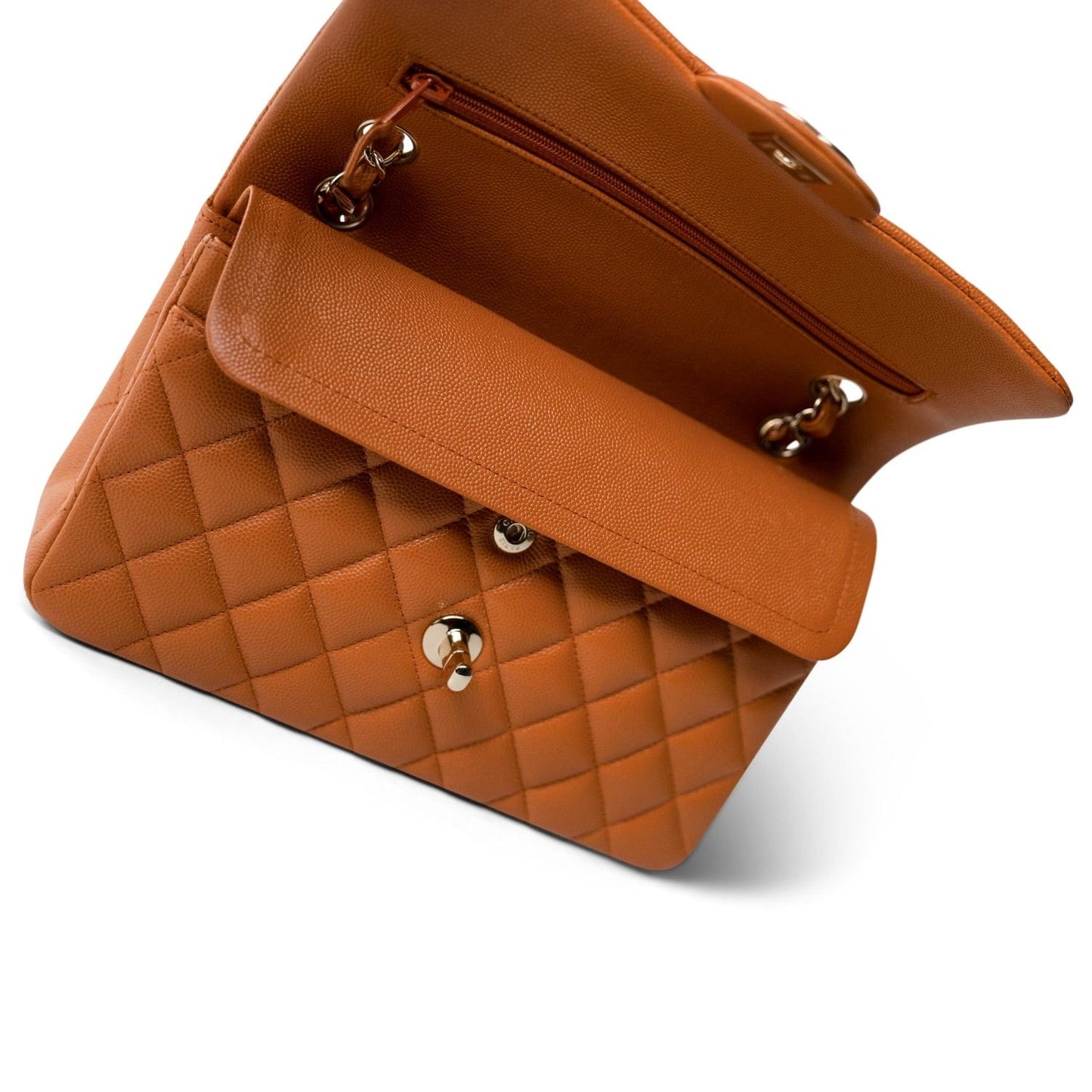 21A Caramel/Light Brown Caviar Quilted Classic Flap Small LGHW