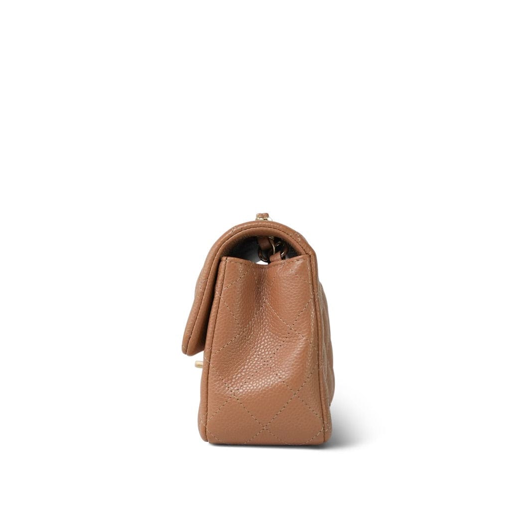 18S Dark Beige Caviar Quilted Mini Rectangular Flap LGHW