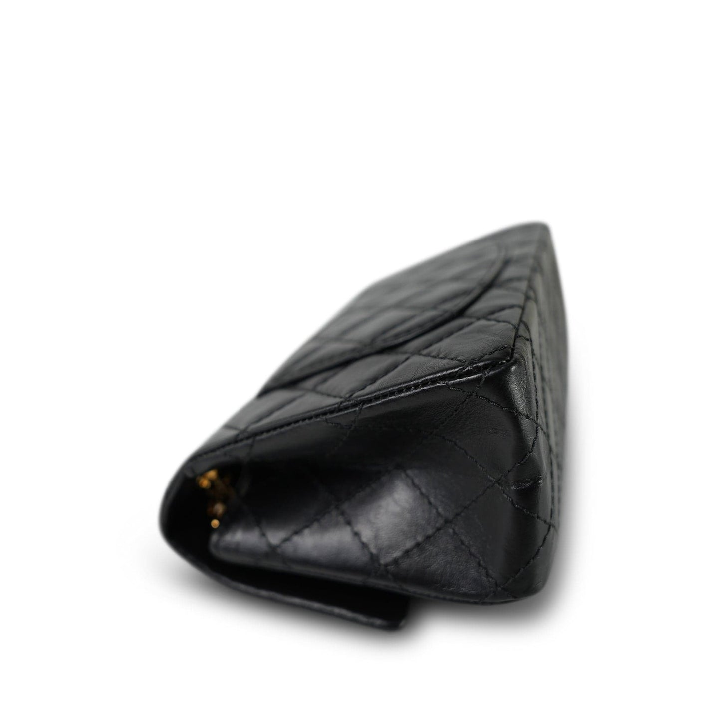 19A Black Aged Calfskin Quilted Mini Reissue 2.55 Flap Gold Hardware Light gold