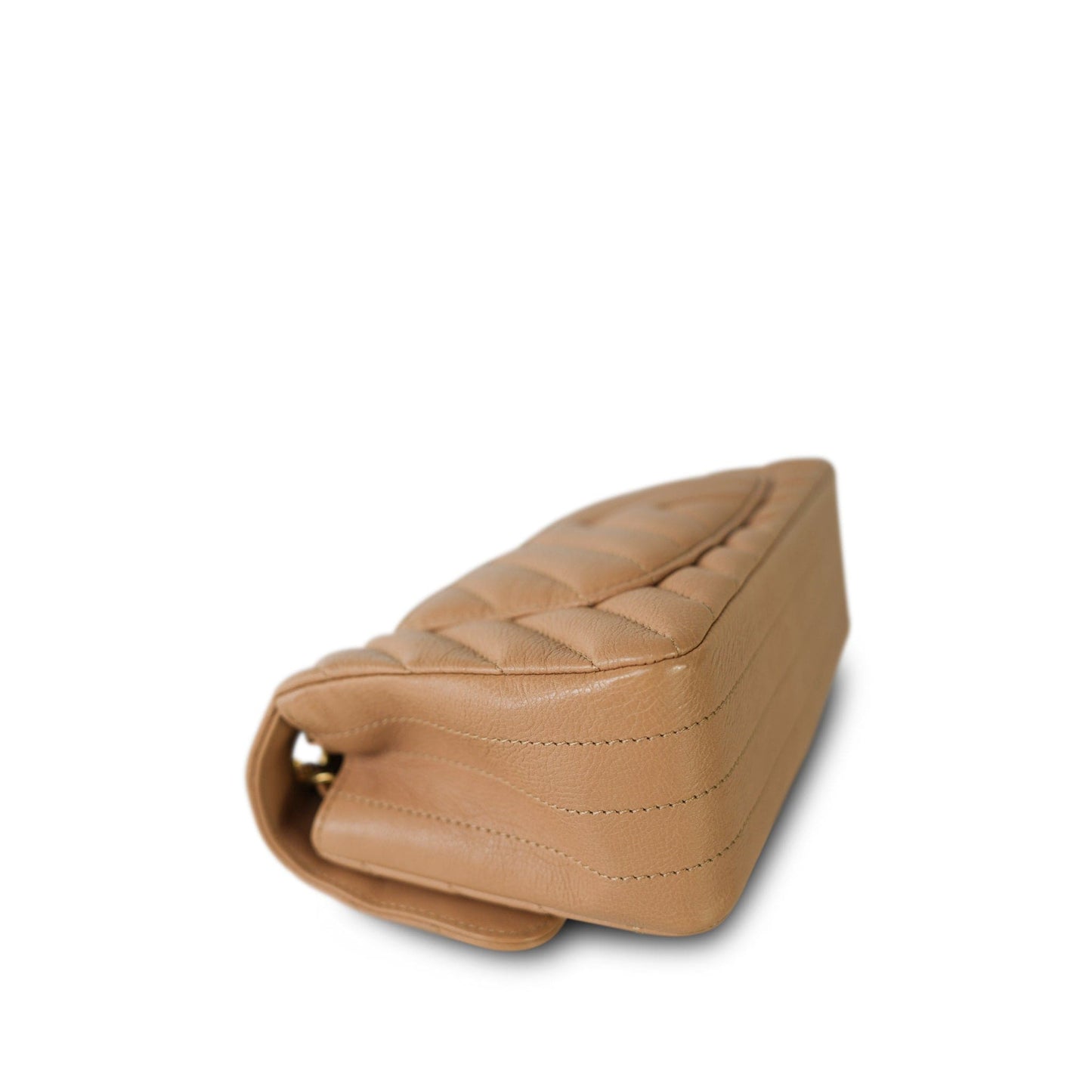 17C Dark Beige Chevron Quilted Mini Rectangular Flap Aged Gold Hardware