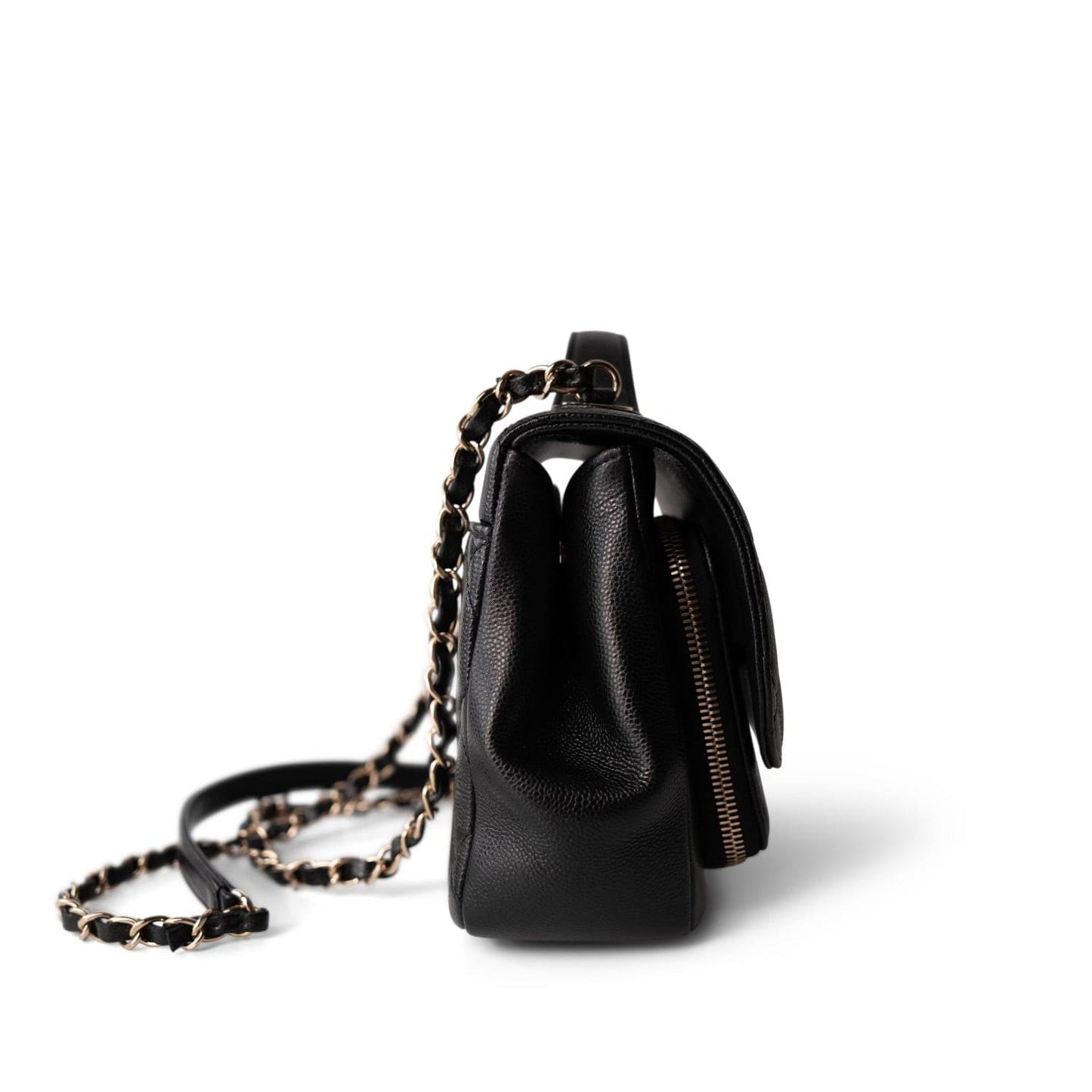 21B Black Caviar Quilted Business Affinity Flap Medium Light Gold Hardware