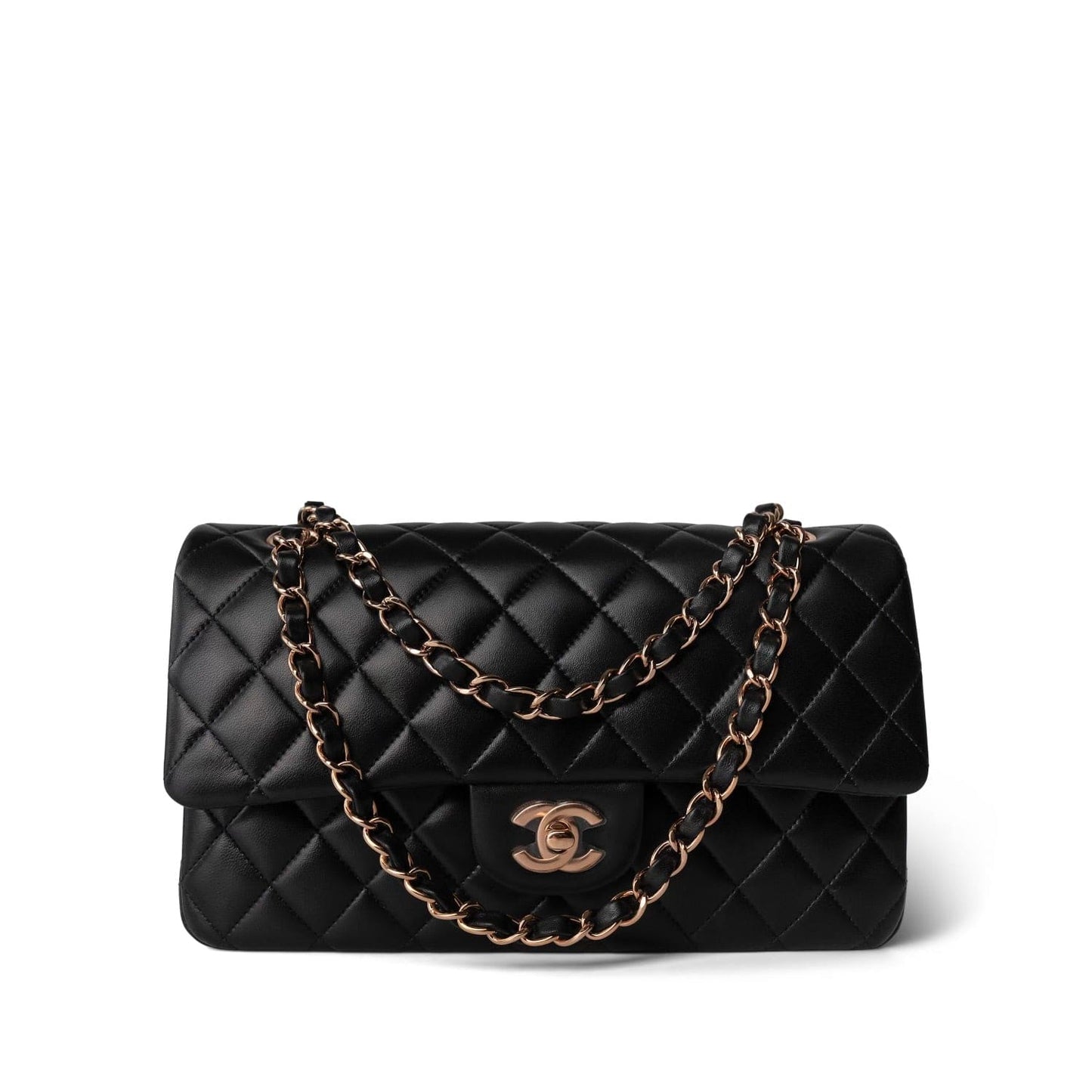 21B Black Lambskin Quilted Classic Flap Medium Rose Gold Hardware