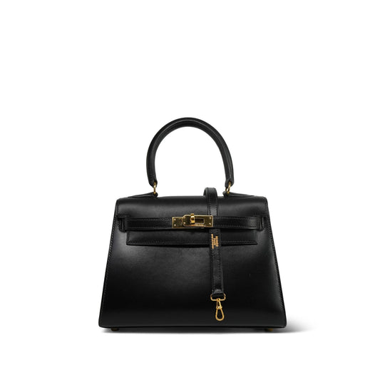 Vintage Mini Kelly Black Box Calfskin Gold Plated (U) Stamp