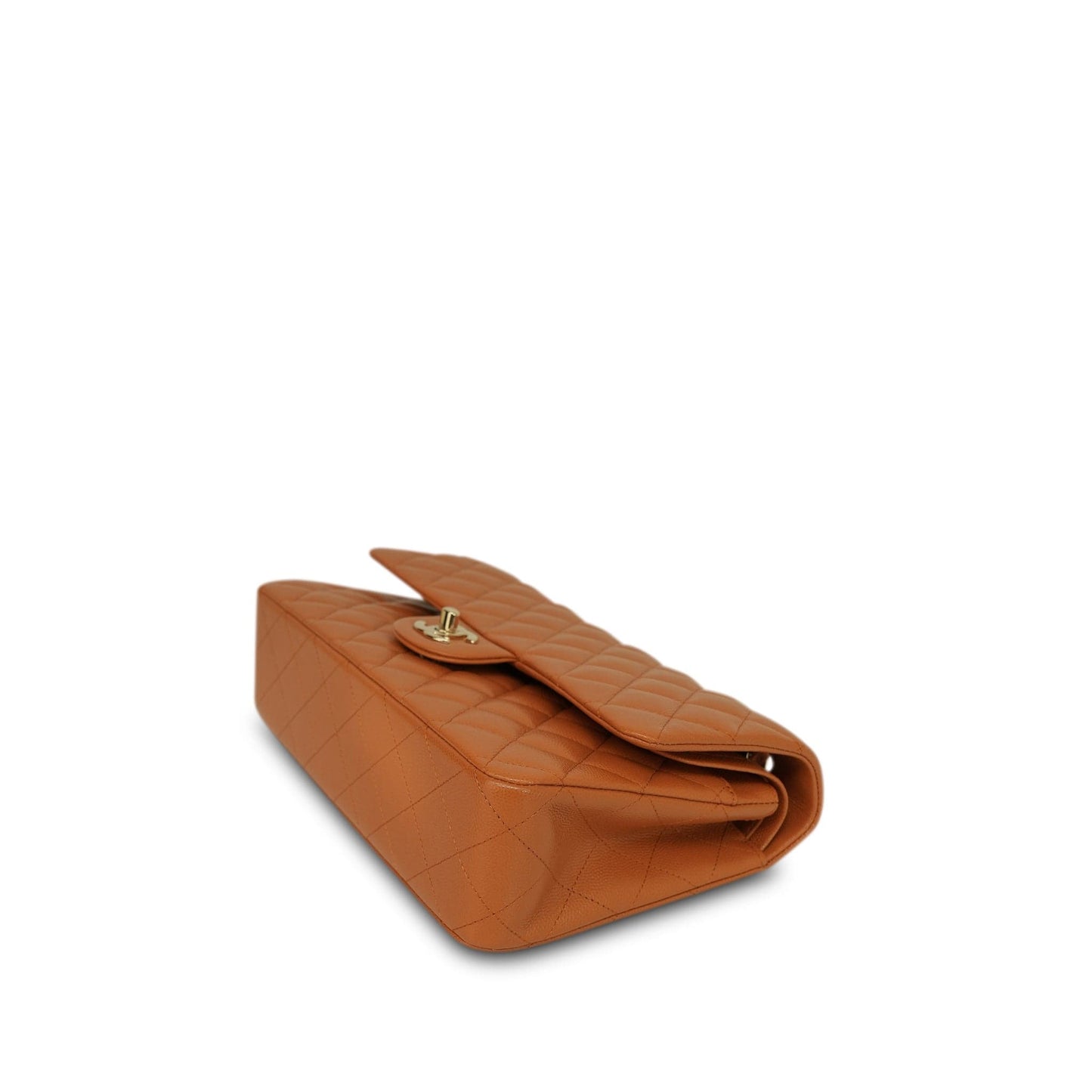 21A Caramel/Orange Caviar Quilted Classic Flap Medium LGHW