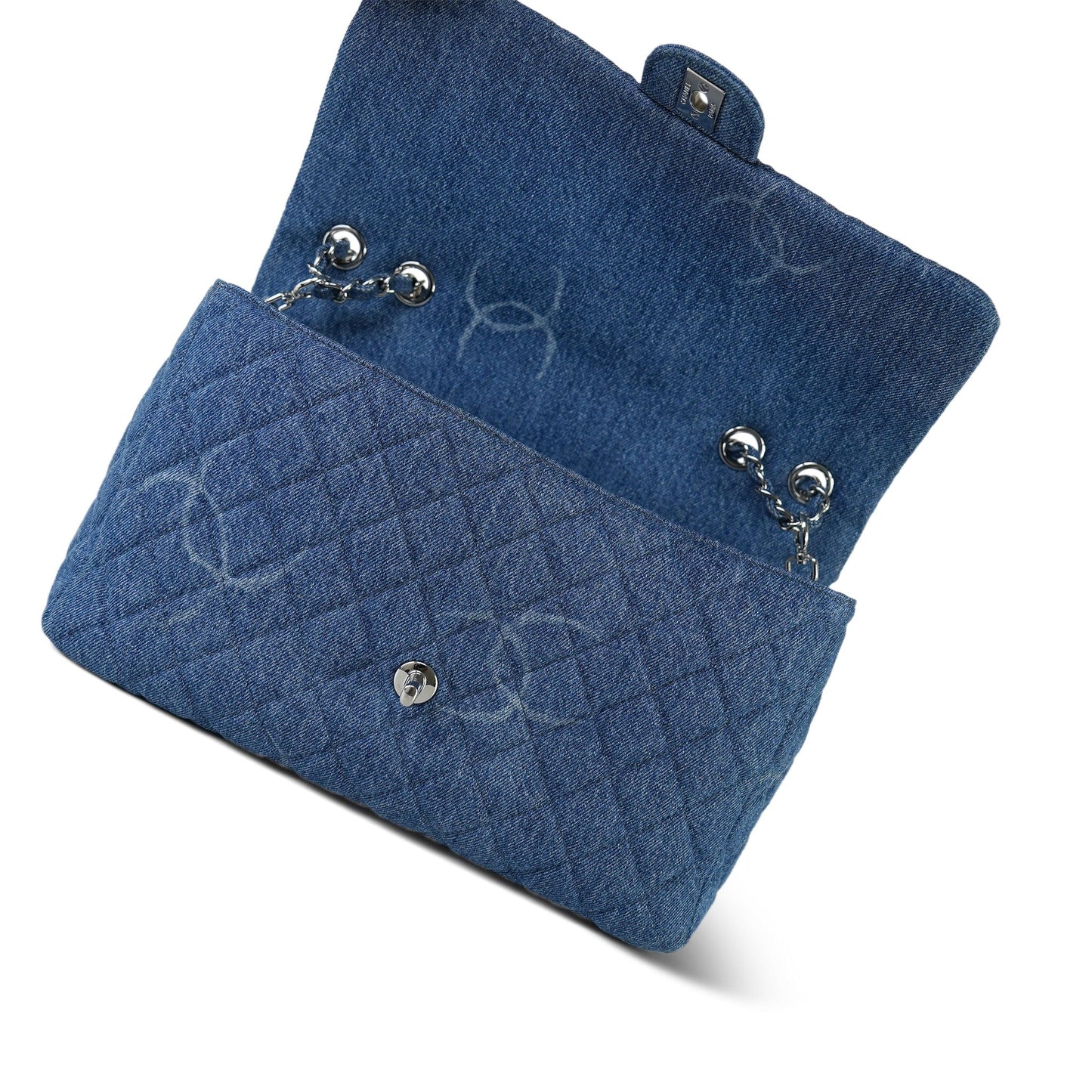 20B Blue Denim Quilted CC Single Flap Jumbo SHW