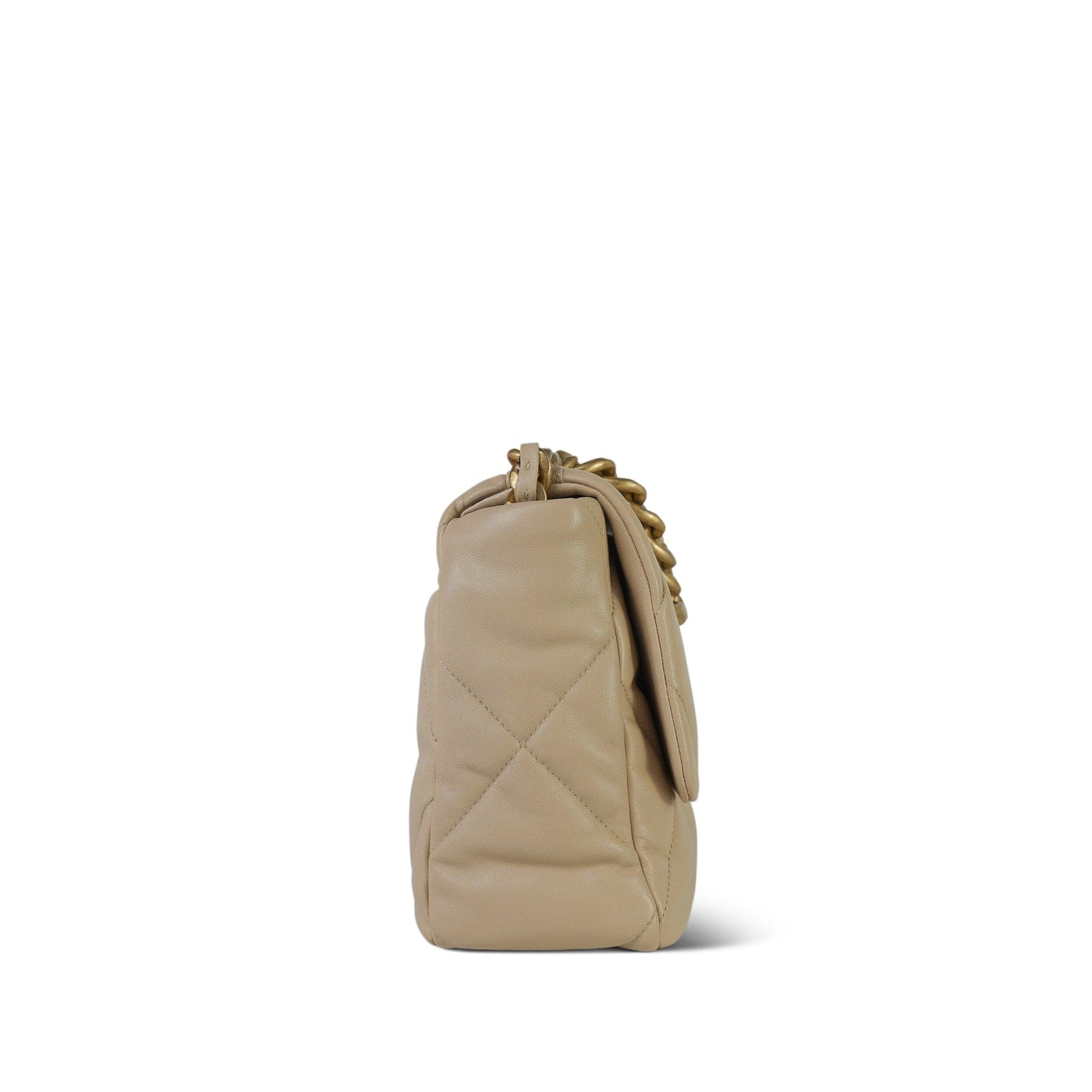 21B Beige Lambskin Quilted 19 Flap Medium/Large MHW