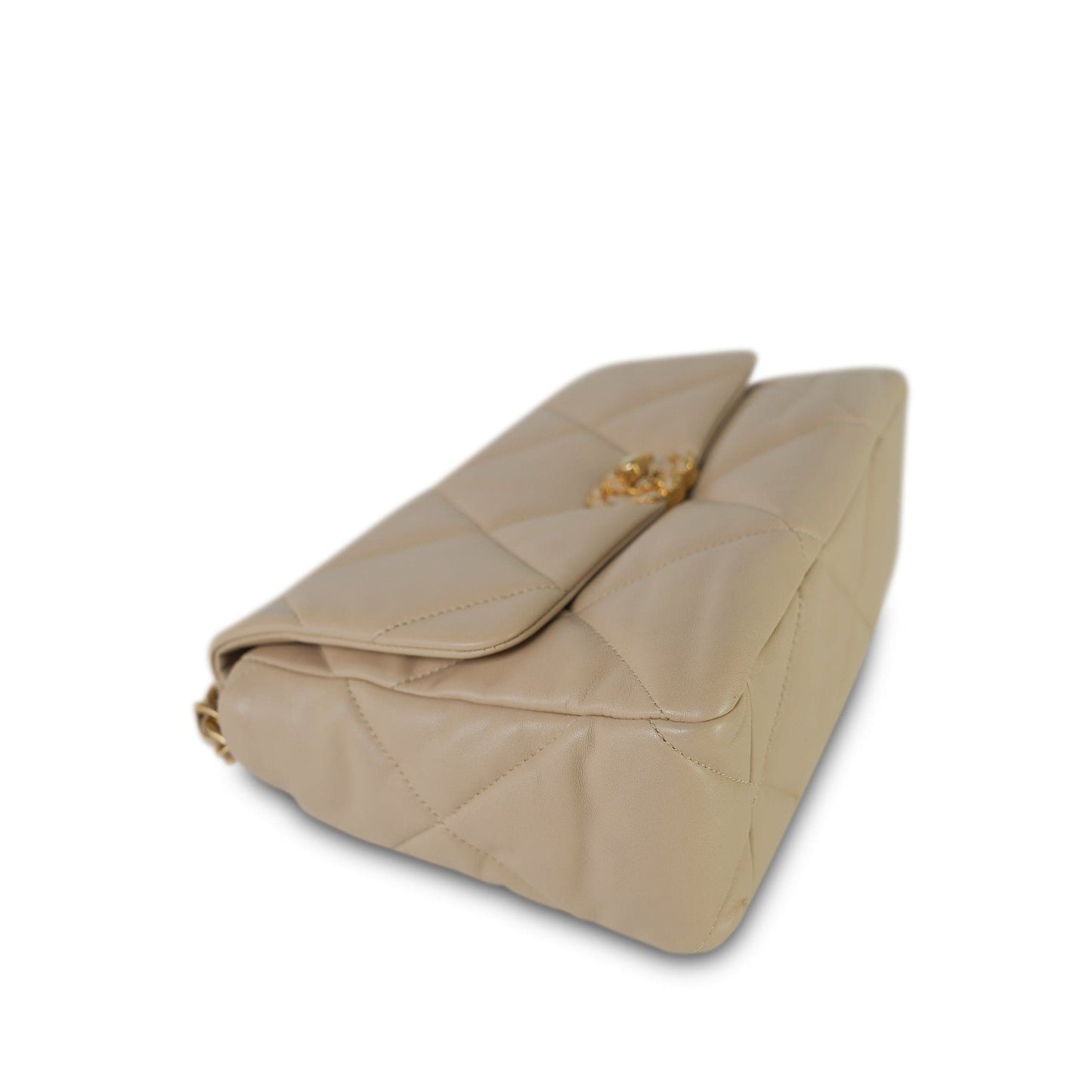 21B Beige Lambskin Quilted 19 Flap Medium/Large MHW