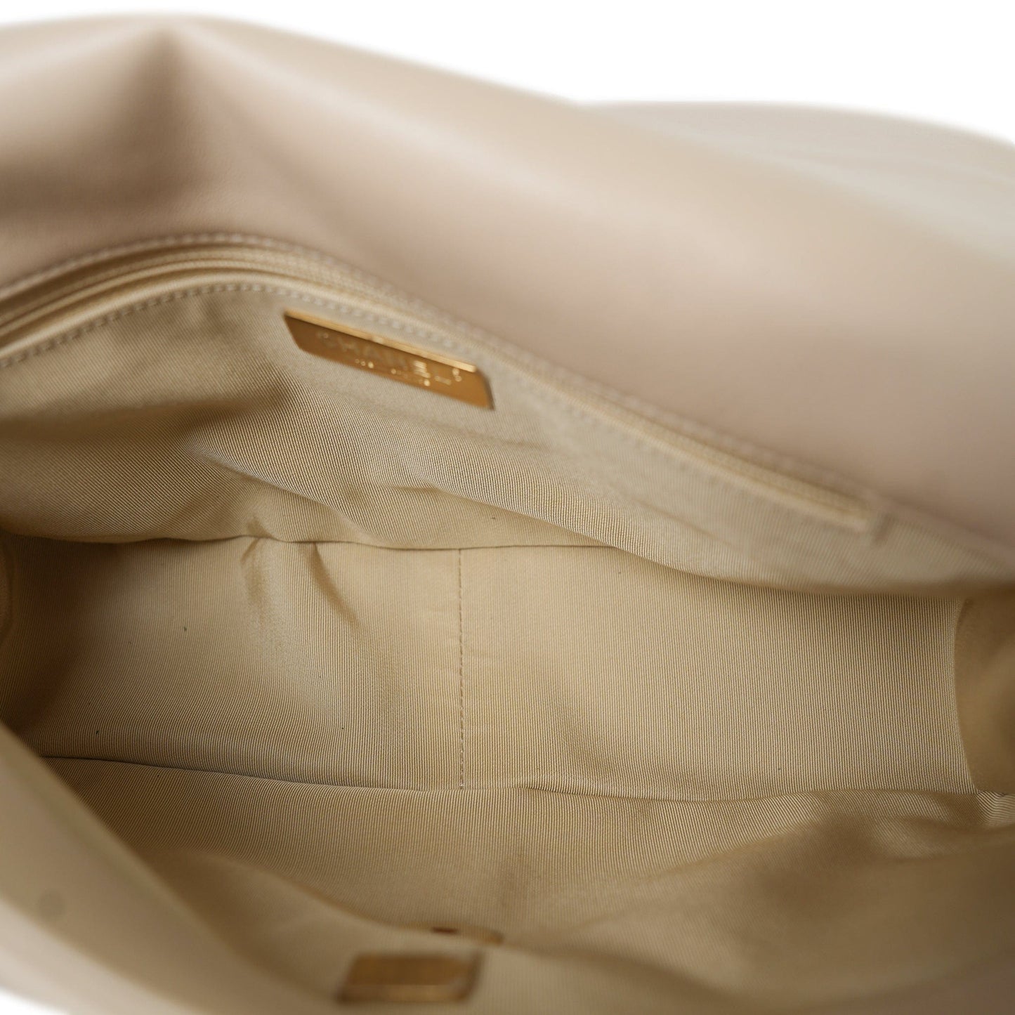 21B Beige Lambskin Quilted 19 Flap Medium/Large MHW