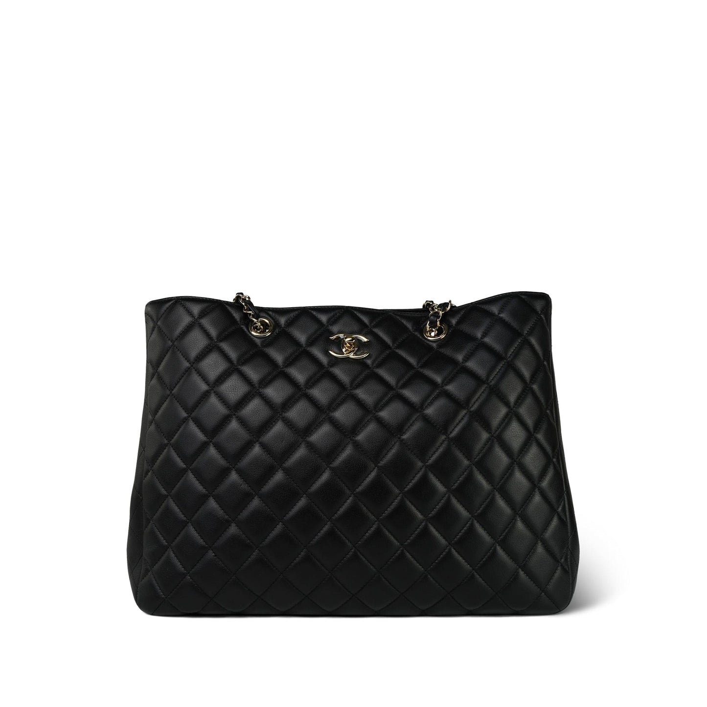 16B Black Lambskin Quilted CC Shopping Tote Large LGHW
