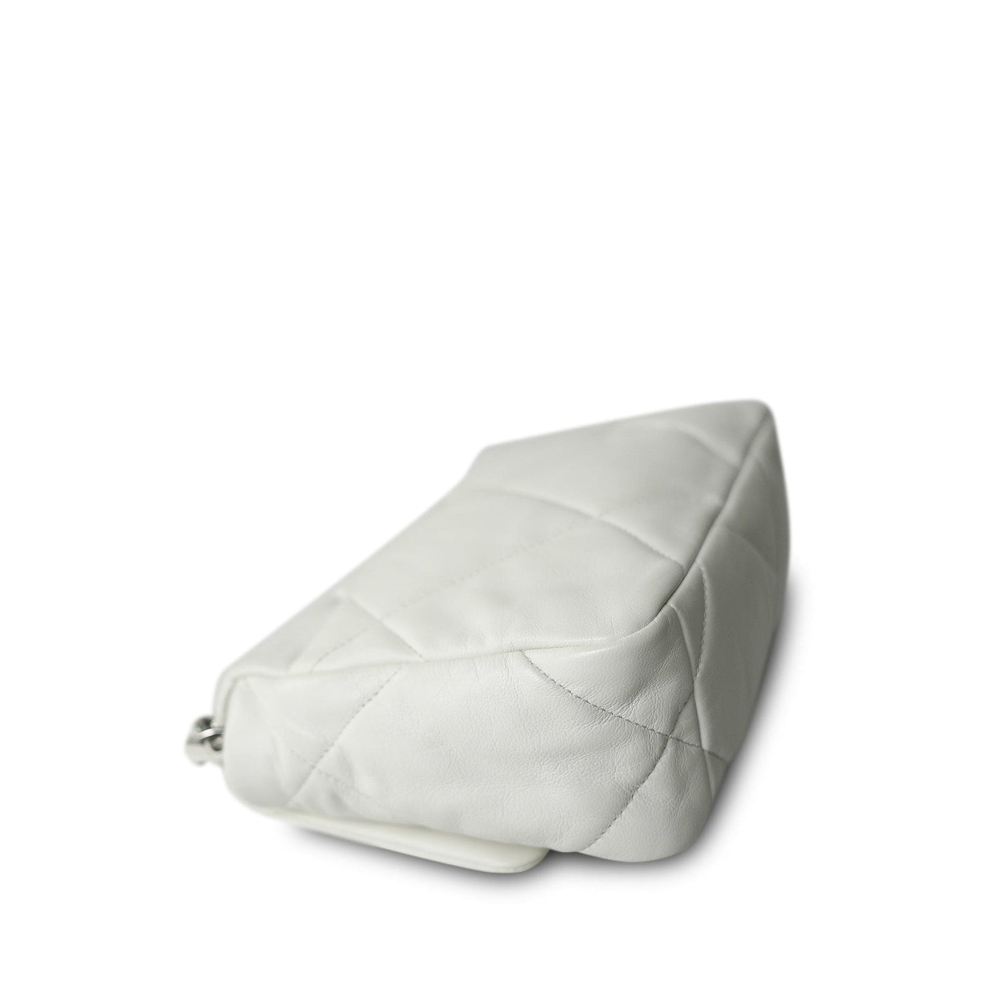 20A White Goatskin Quilted 19 Flap Small Mixed Hardware