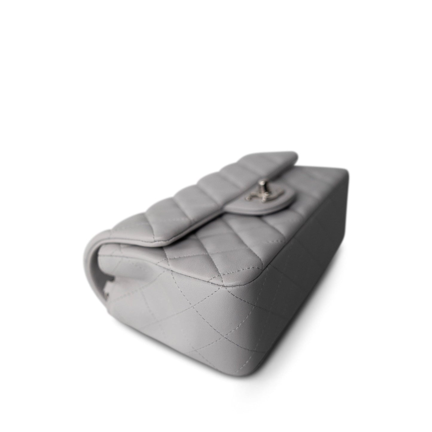 20C Light Grey Lambskin Quilted Mini Rectangular Flap Silver Hardware